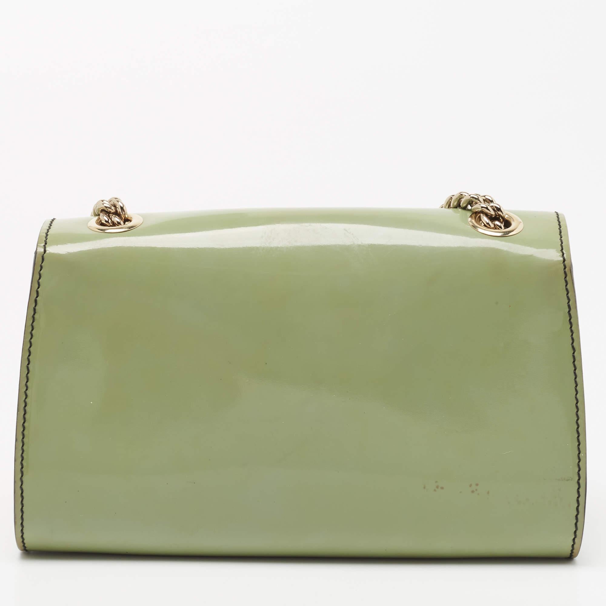 Brown Gucci Light Green Patent Leather Emily Shoulder Bag