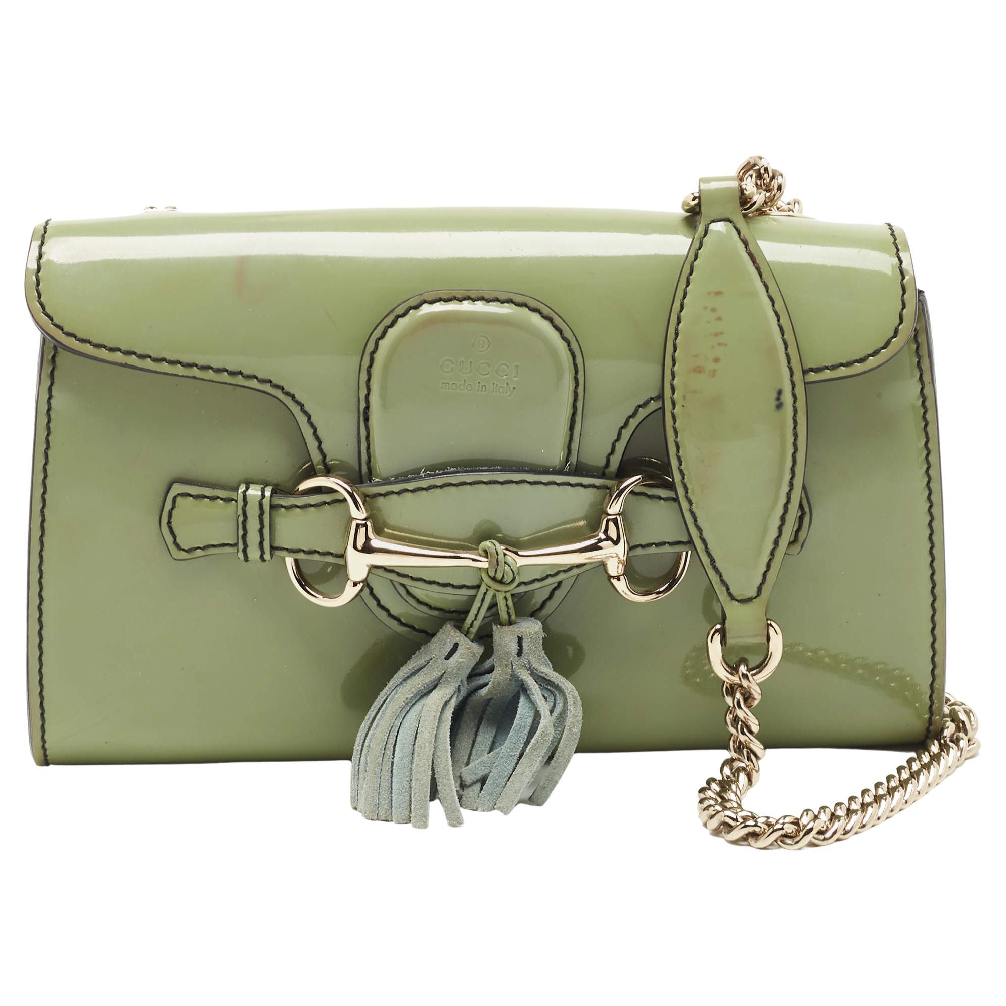 Gucci Light Green Patent Leather Emily Shoulder Bag