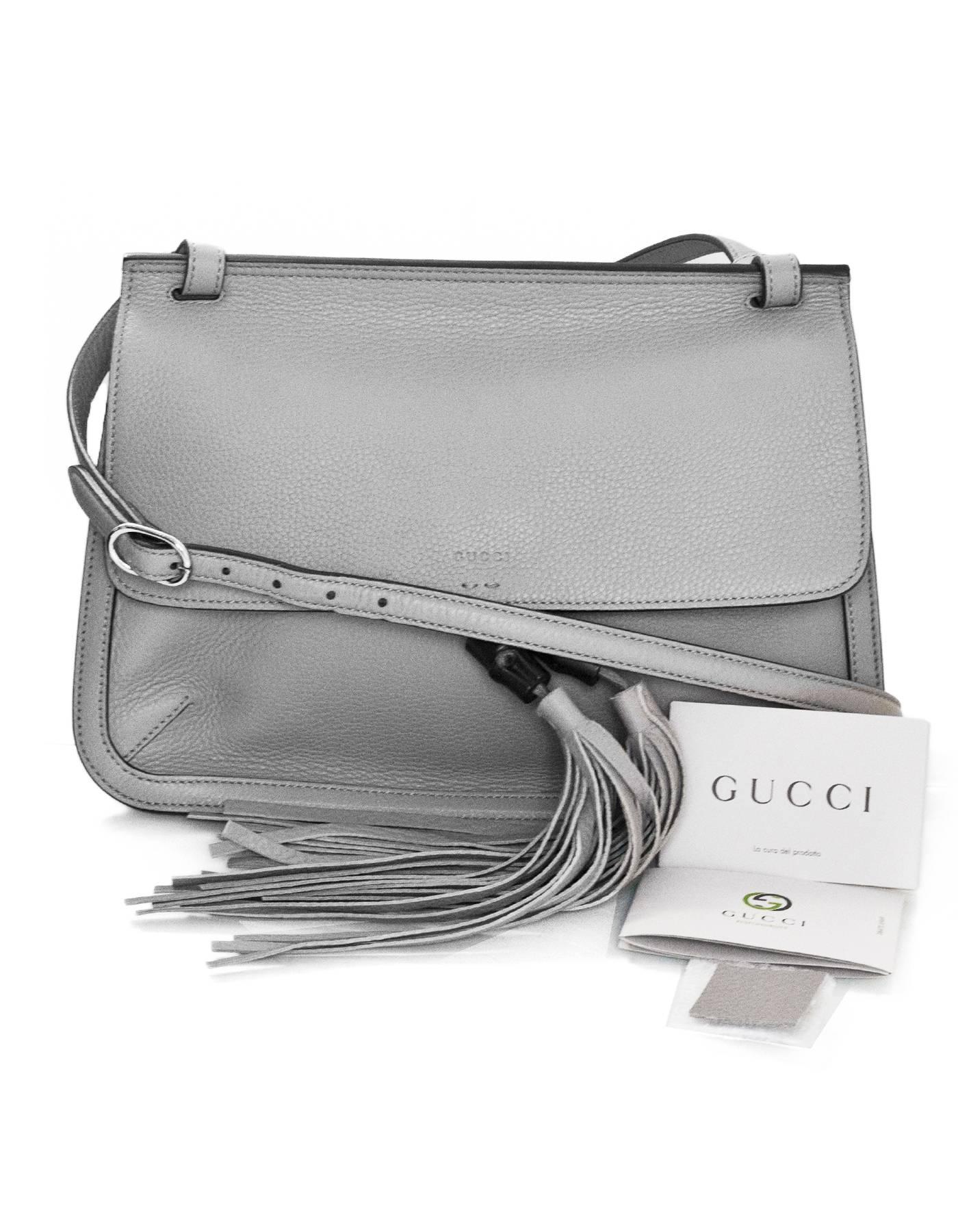 Gucci Light Grey Calfskin Medium Bamboo Daily Flap Bag 3