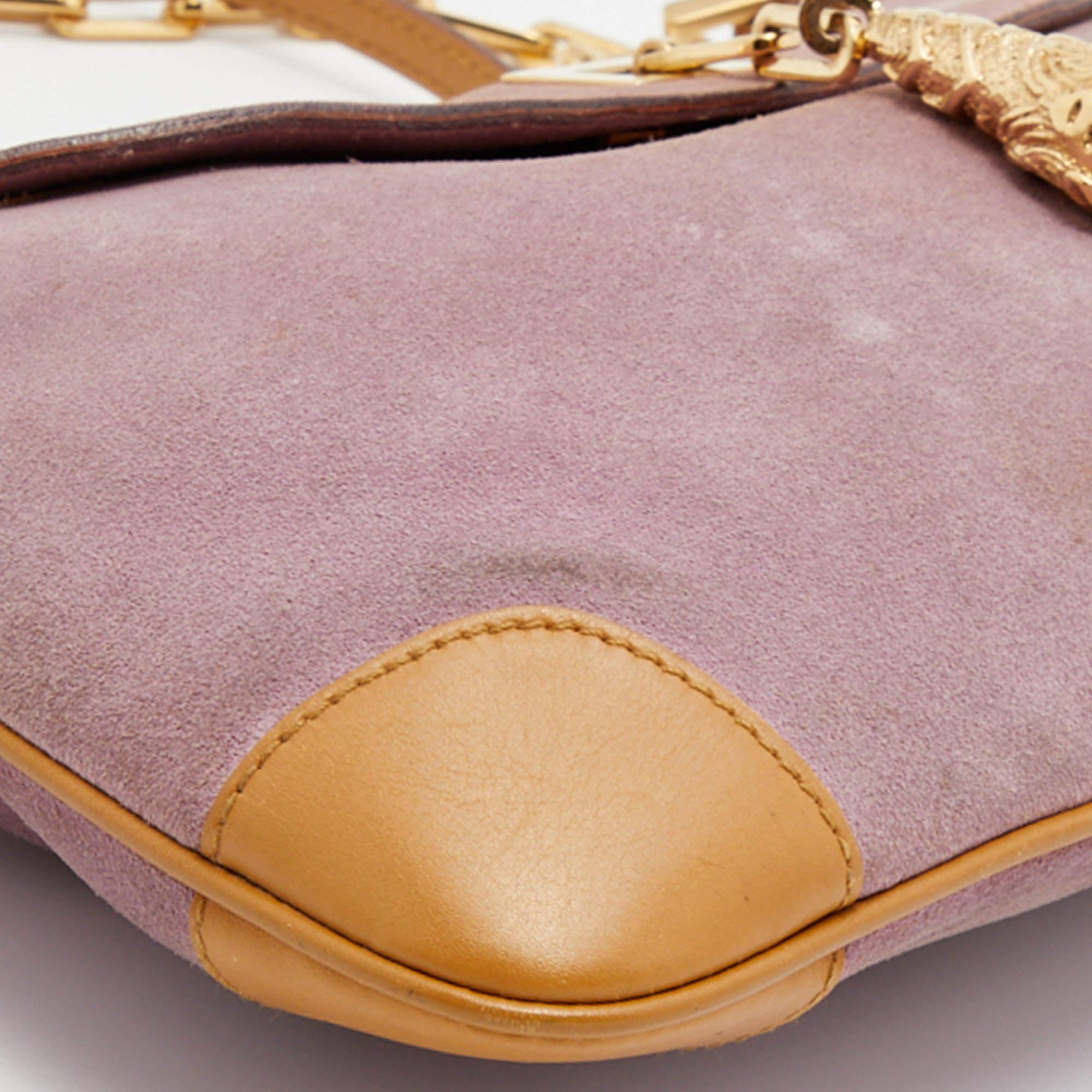 Gucci Light Pink/Brown Suede and Leather Tiger Charm Flap Shoulder Bag 2