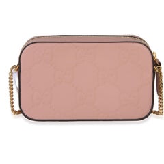 Gucci Light Pink Calfskin Debossed GG Super Mini Chain Wallet