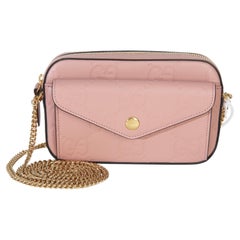 Gucci Light Pink Calfskin Debossed GG Super Mini Chain Wallet