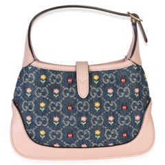 Gucci Light Pink Denim GG Monogram Calfskin Love Parade Mini Jackie 1961 Hobo