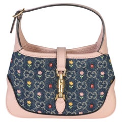 Gucci Light Pink Denim GG Monogram Calfskin Love Parade Mini Jackie 1961 Hobo