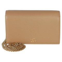 Gucci Light Pink Green Dollar Calfskin GG Marmont Wallet On Chain