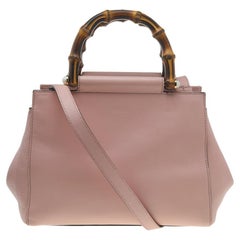 Gucci Light Pink Leather Small Nymphaea Bamboo Tote