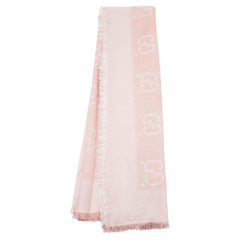 Gucci Light Pink Logo Lame jacquard Silk & Wool Scarf