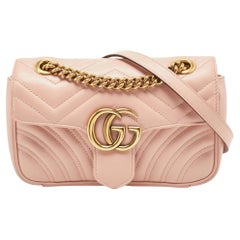 Gucci Light Pink Matelassé Leather Mini GG Marmont Shoulder Bag