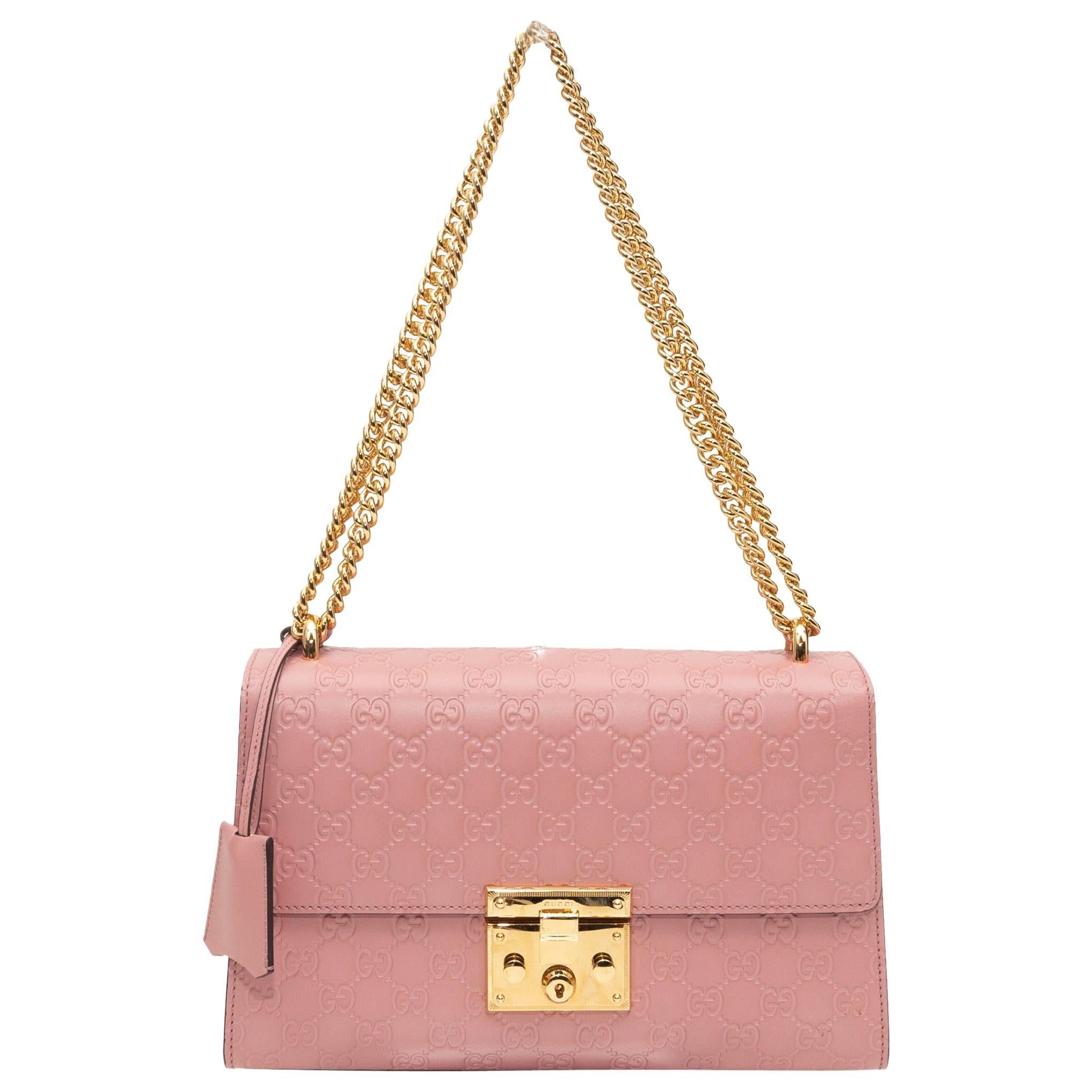 Gucci Light Pink Medium Guccissima Padlock Shoulder Bag