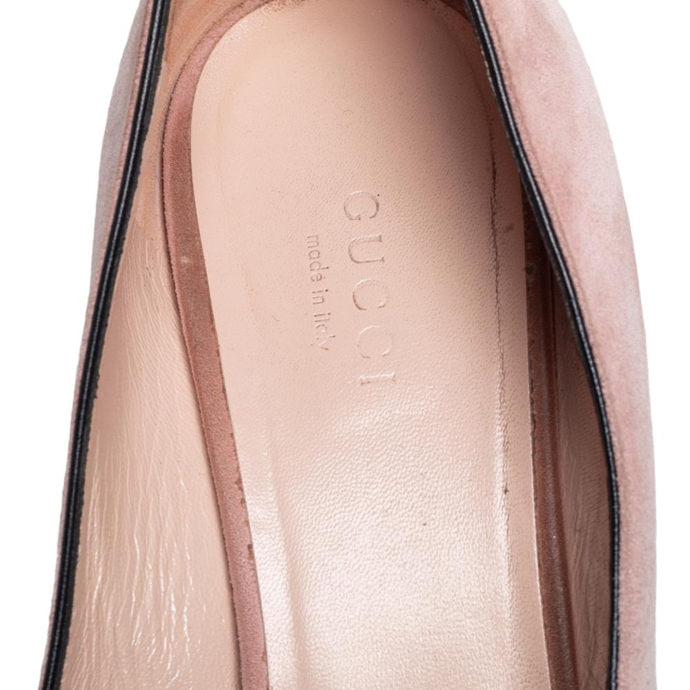 Beige Gucci Light Pink Suede GG Marmont Fringe Block Heel Pumps Size 38.5