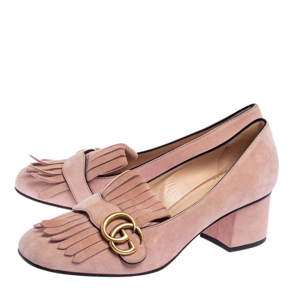 Gucci Light Pink Suede GG Marmont Fringe Pumps Size 39.5 3