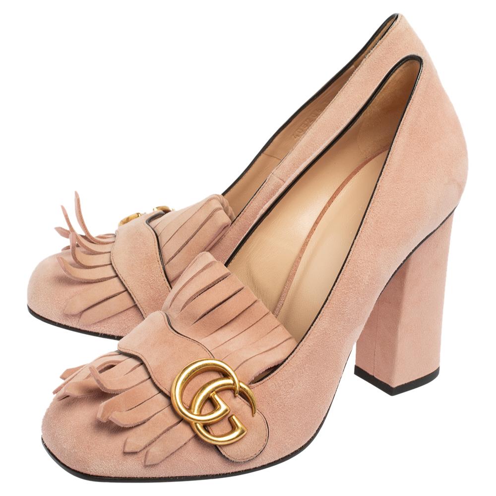 Women's Gucci Light Pink Suede GG Marmont Pumps Size 38