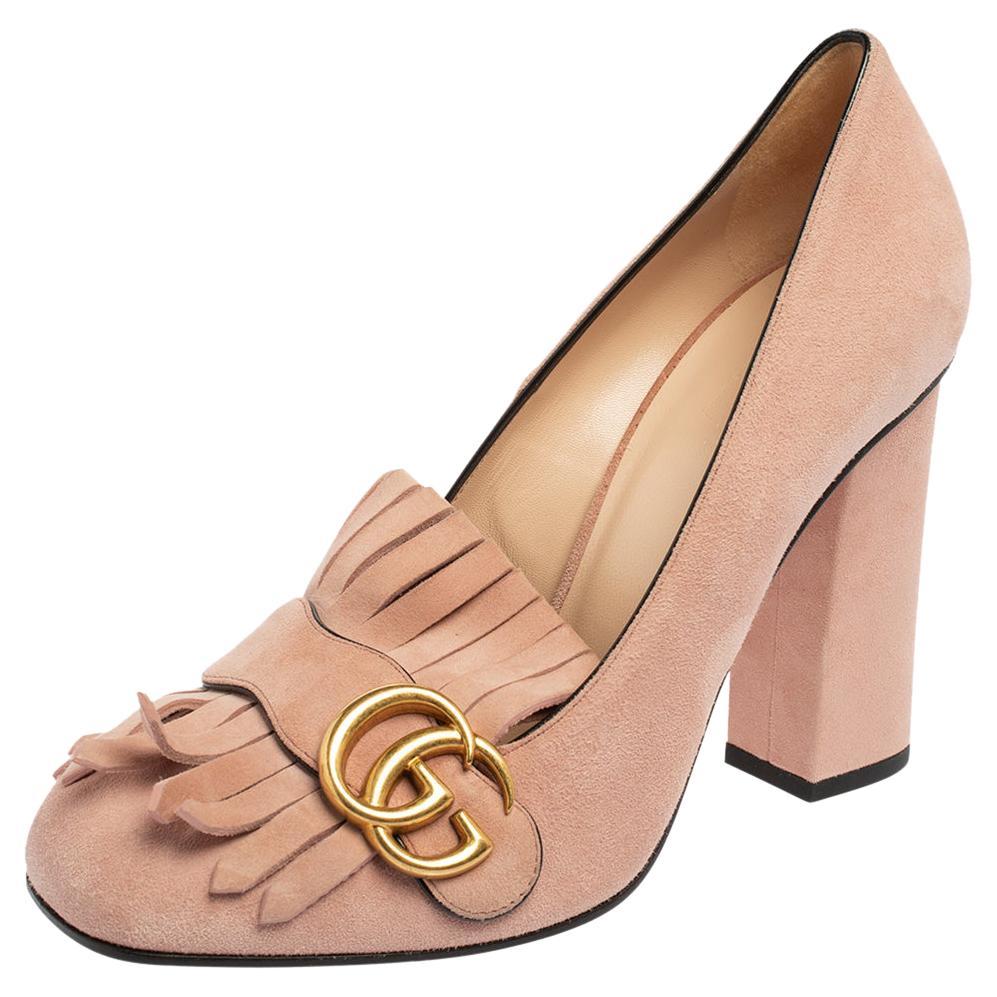 Gucci Light Pink Suede GG Marmont Pumps Size 38