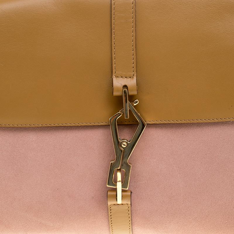 Women's Gucci Light Pink/Tan Suede and Leather Jackie Bamboo Shoulder Bag