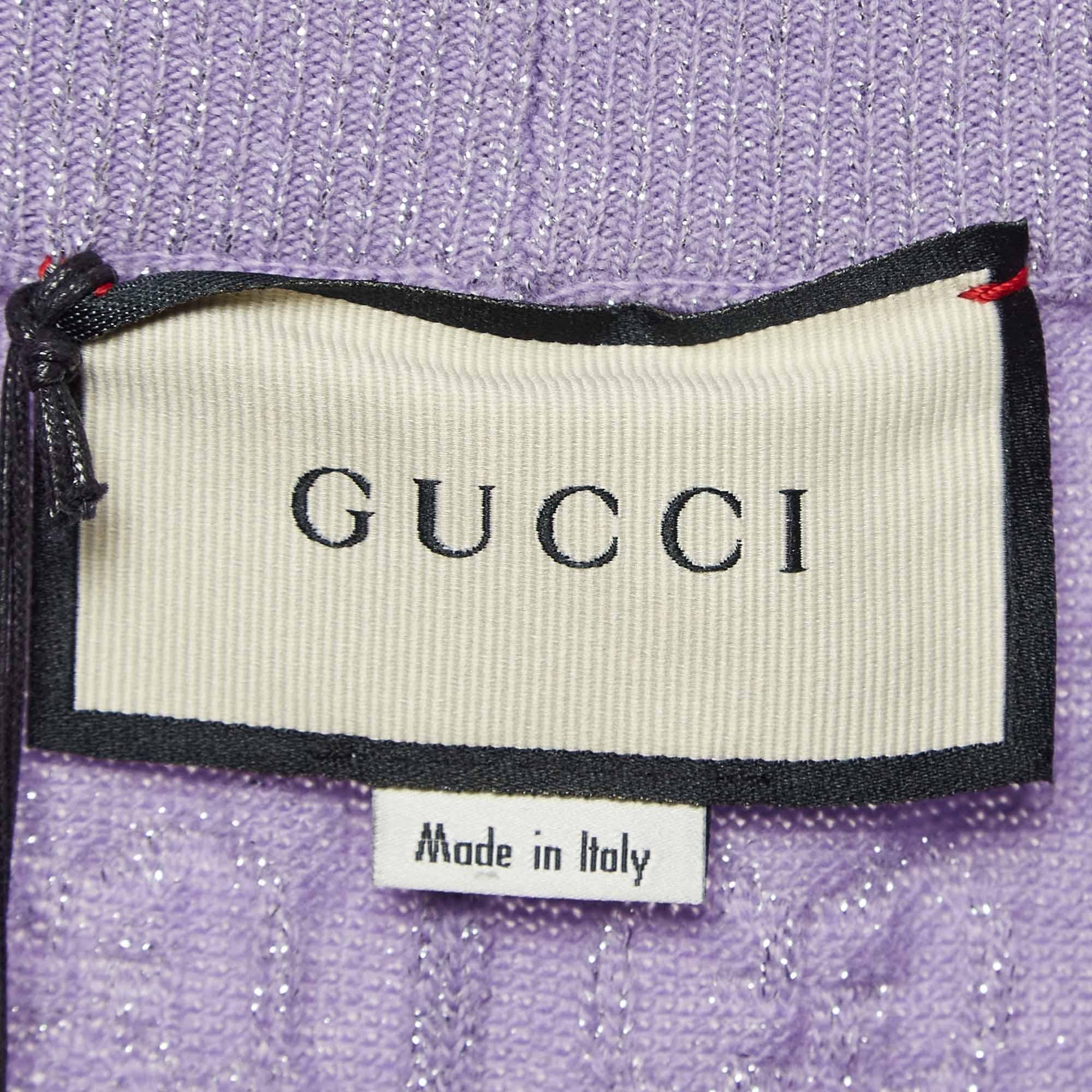 Gucci - Pantaloni in maglia lurex GG viola chiaro M. In condizioni Nuovo in vendita a Dubai, Al Qouz 2