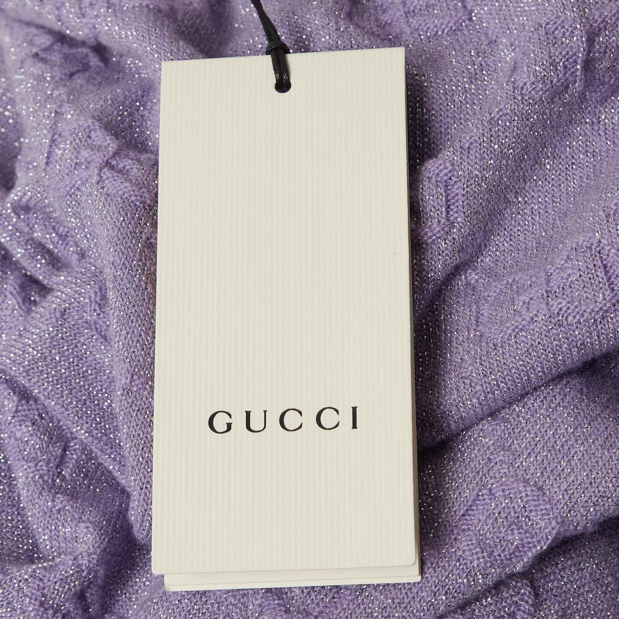Gucci - Pantaloni in maglia lurex GG viola chiaro M. in vendita 1