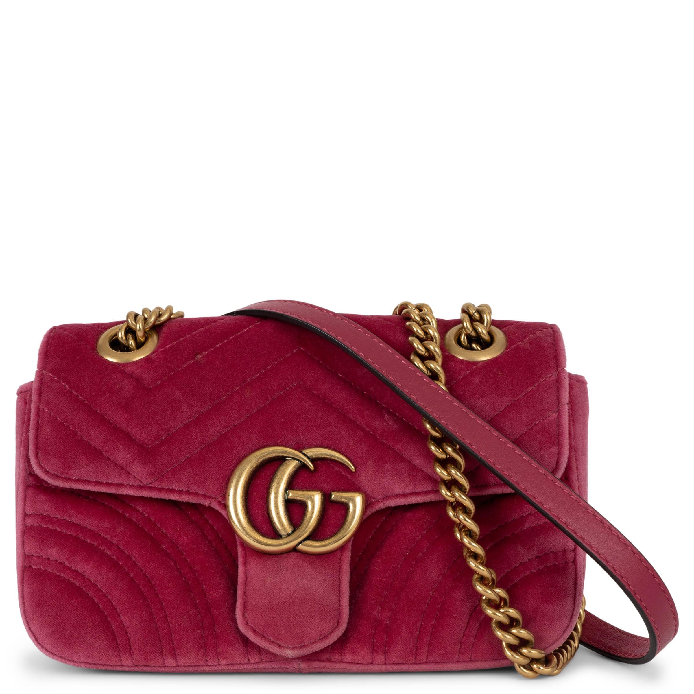 GUCCI Rose framboise GG MARMONT SMALL VELVET Sac à bandoulière