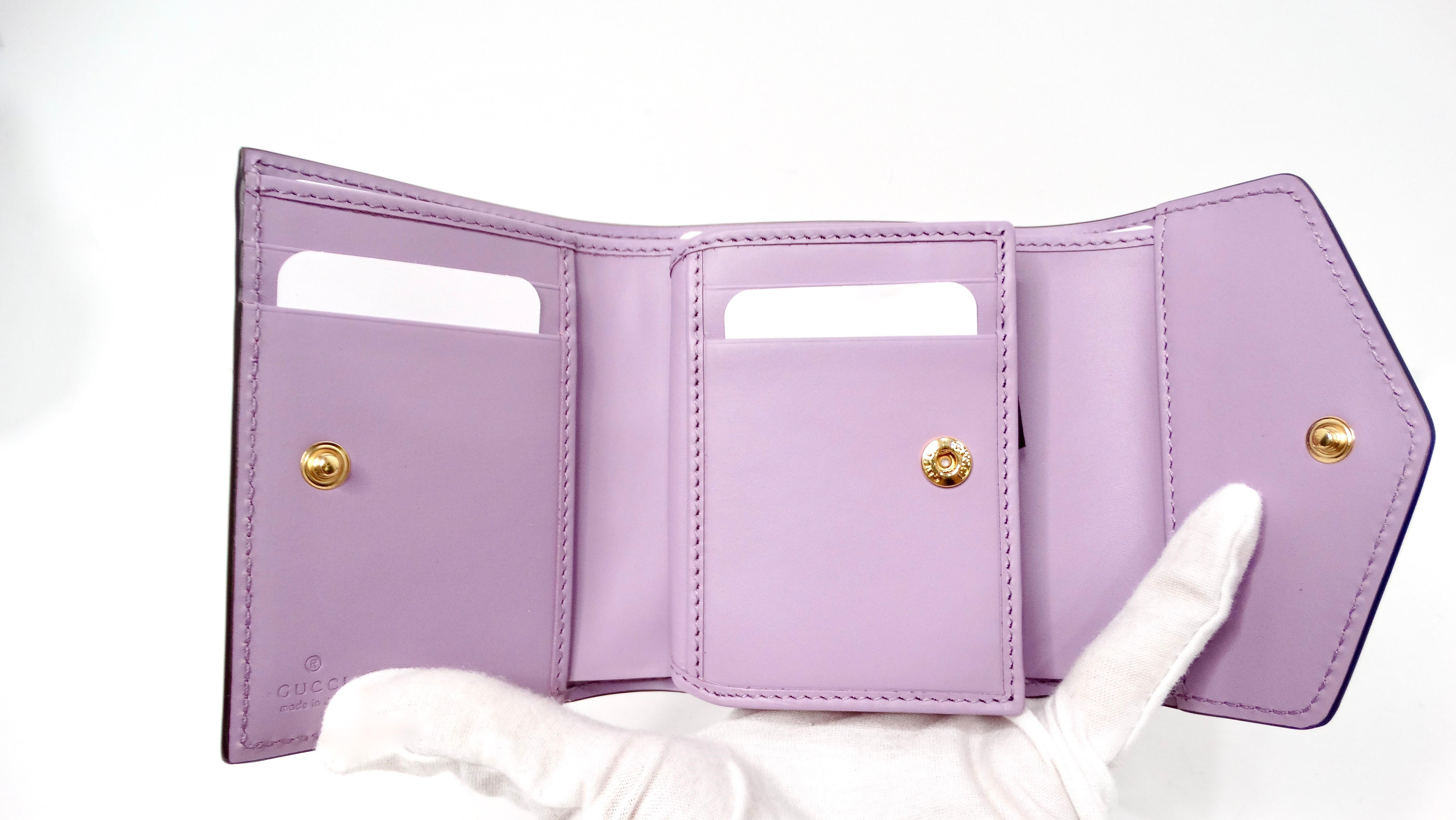 Purple Gucci Lilac GG Embossed Leather Tri-Fold Square Wallet For Sale