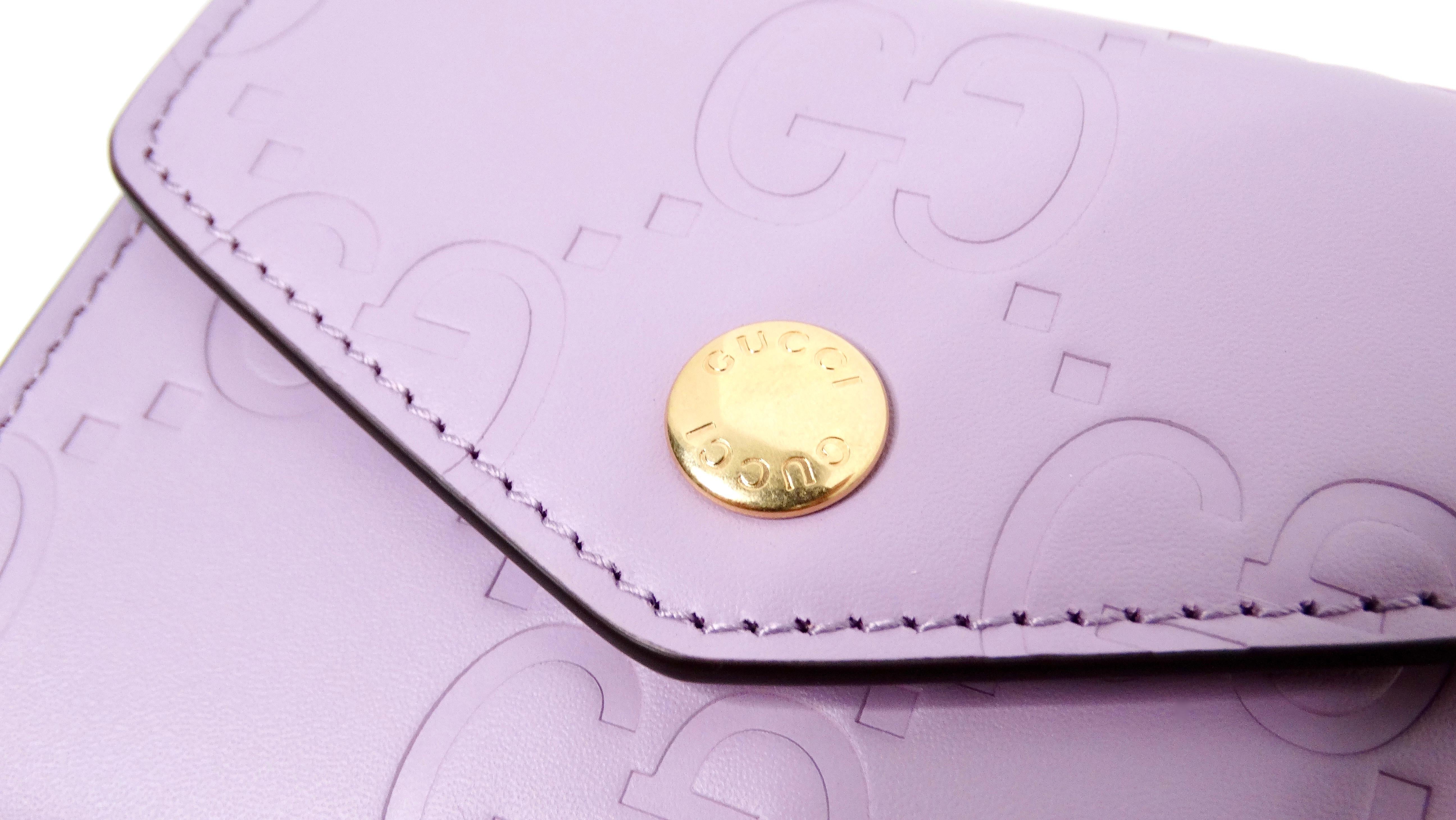 Gucci Lilac GG Embossed Leather Tri-Fold Square Wallet In Good Condition For Sale In Scottsdale, AZ