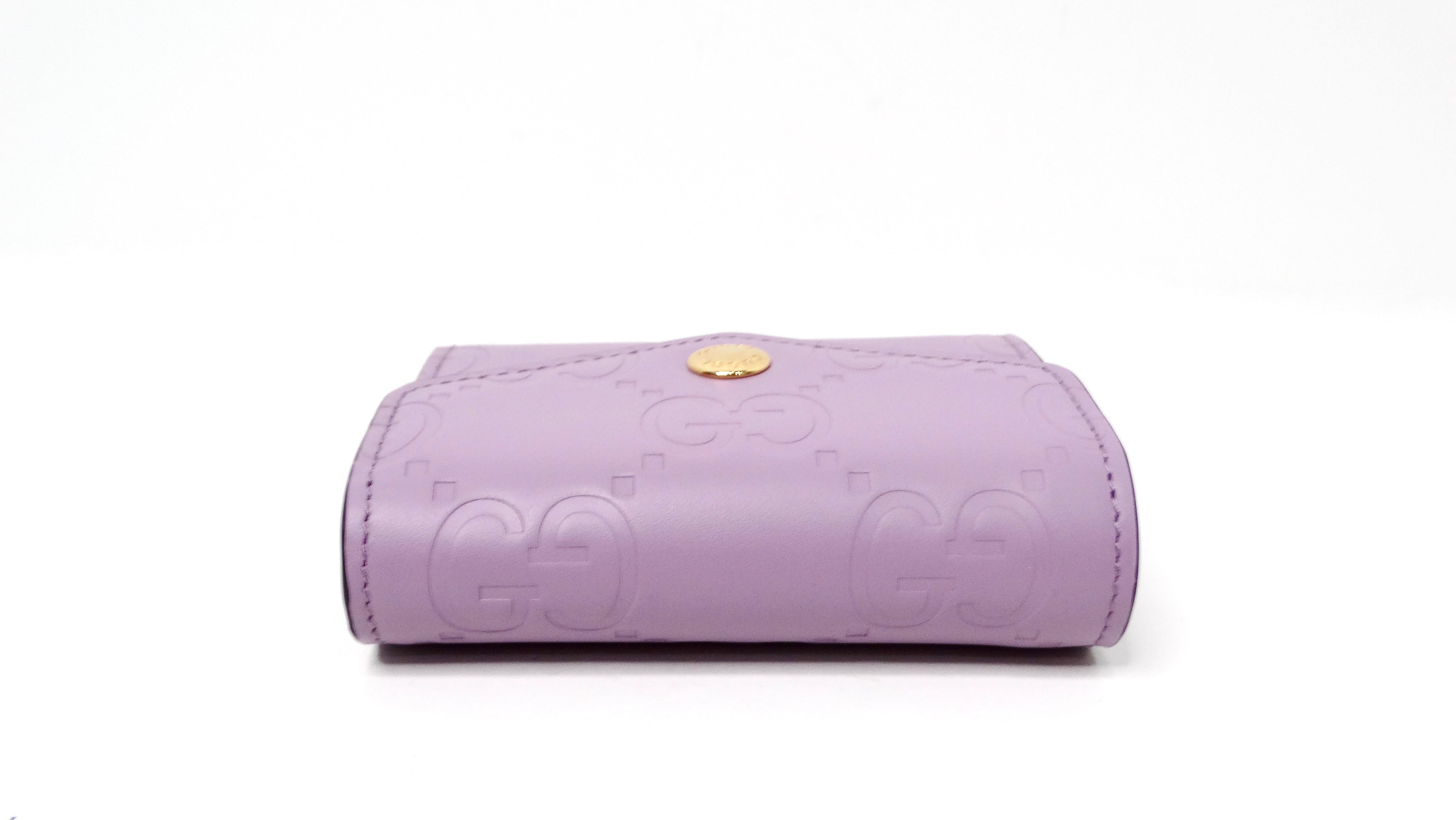 Women's Gucci Lilac GG Embossed Leather Tri-Fold Square Wallet For Sale