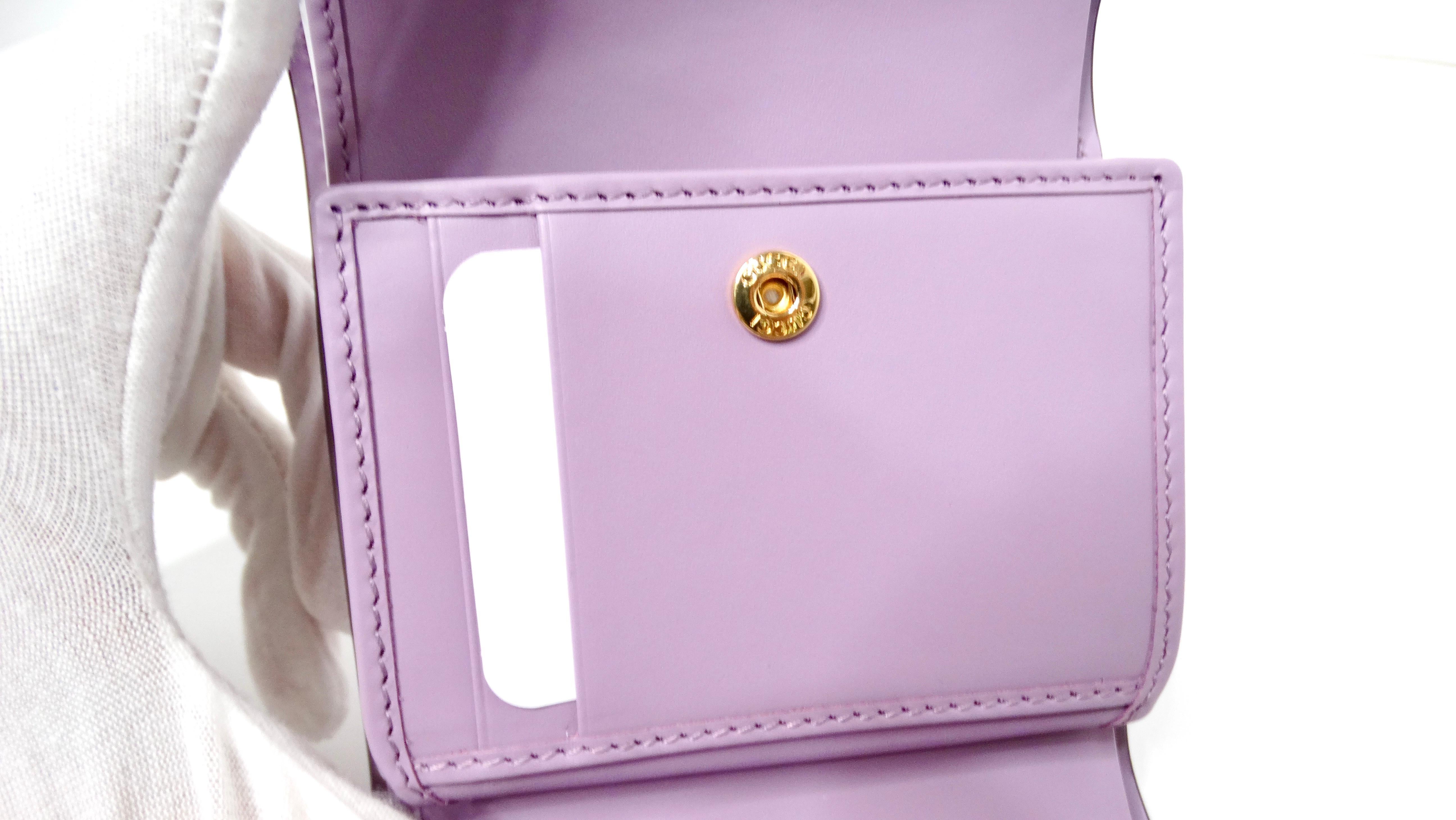 Gucci Lilac GG Embossed Leather Tri-Fold Square Wallet For Sale 2
