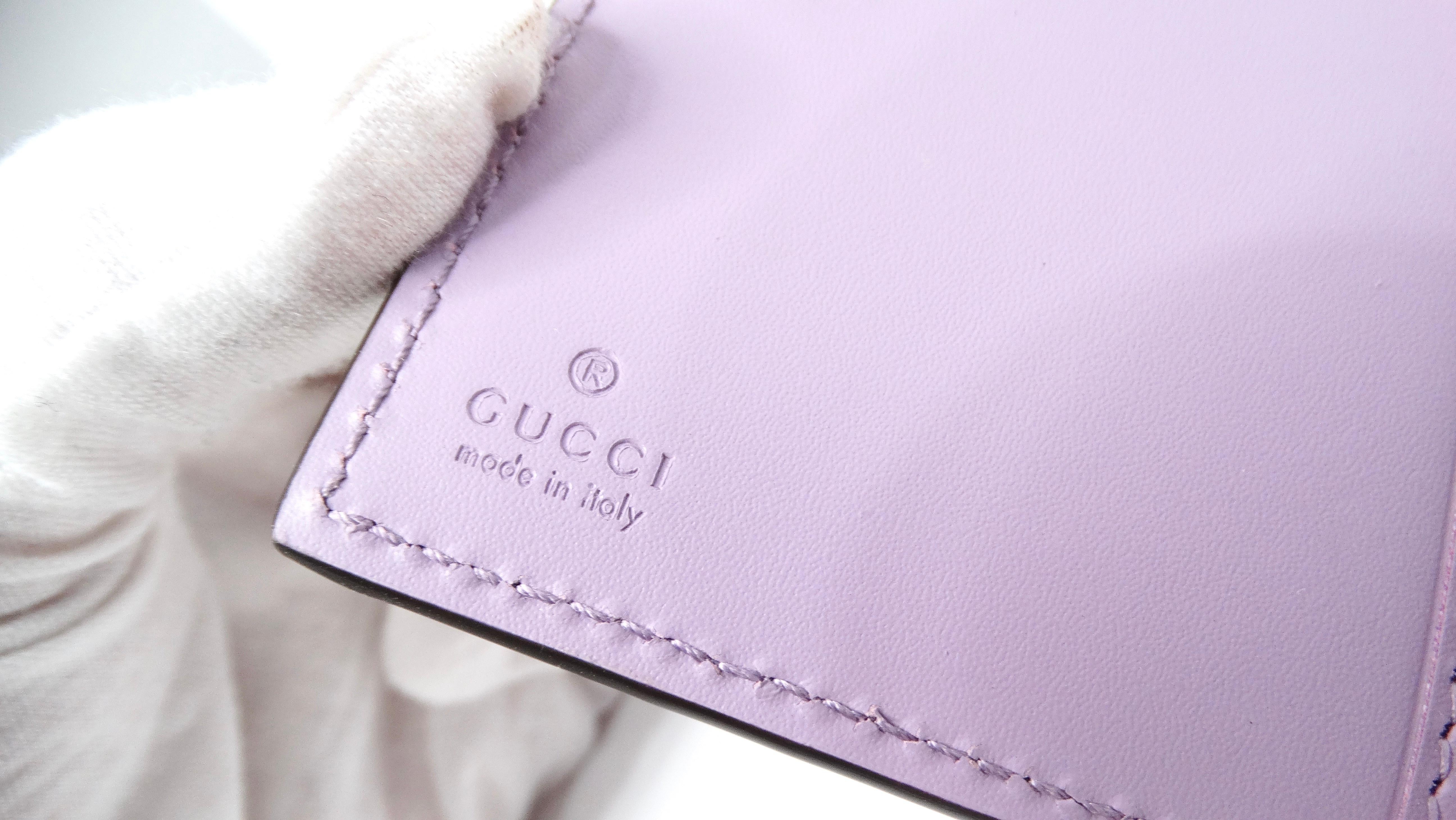 Gucci Lilac GG Embossed Leather Tri-Fold Square Wallet For Sale 4