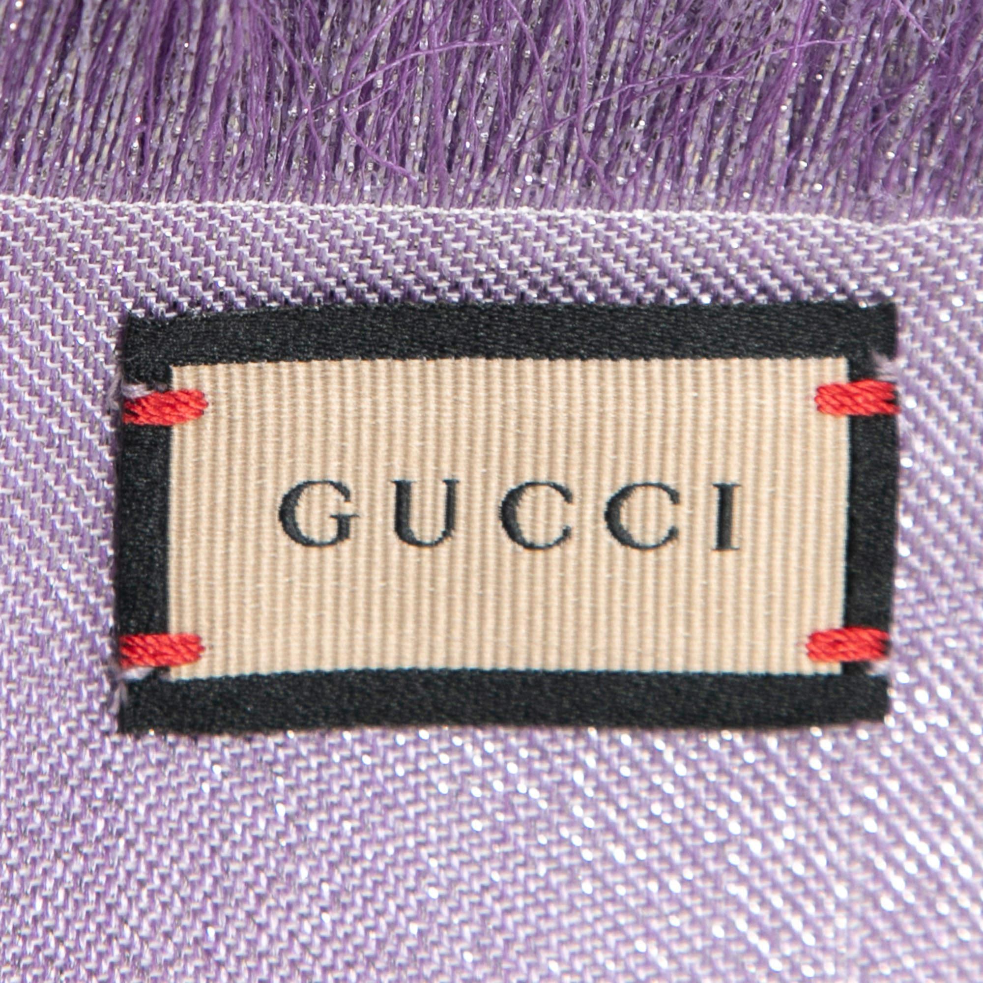 Gucci Lilac GG Lamé Jacquard Wool & Silk Shawl 1