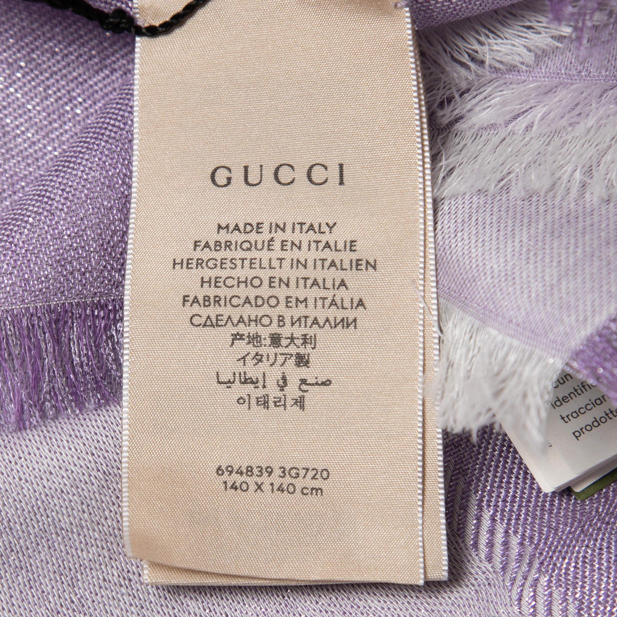 Gucci Lilac GG Lamé Jacquard Wool & Silk Shawl 2
