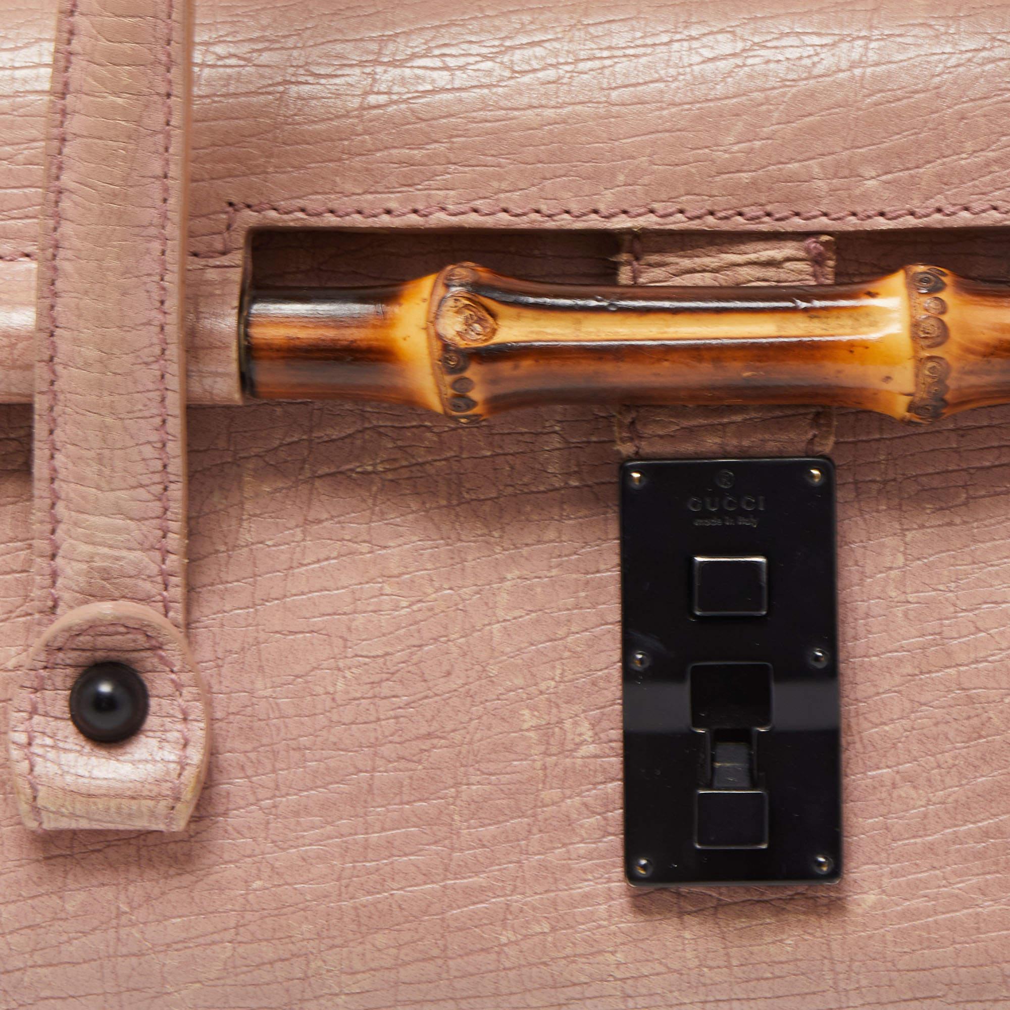 Gucci Lilac Leather Bamboo Bullet Satchel For Sale 3