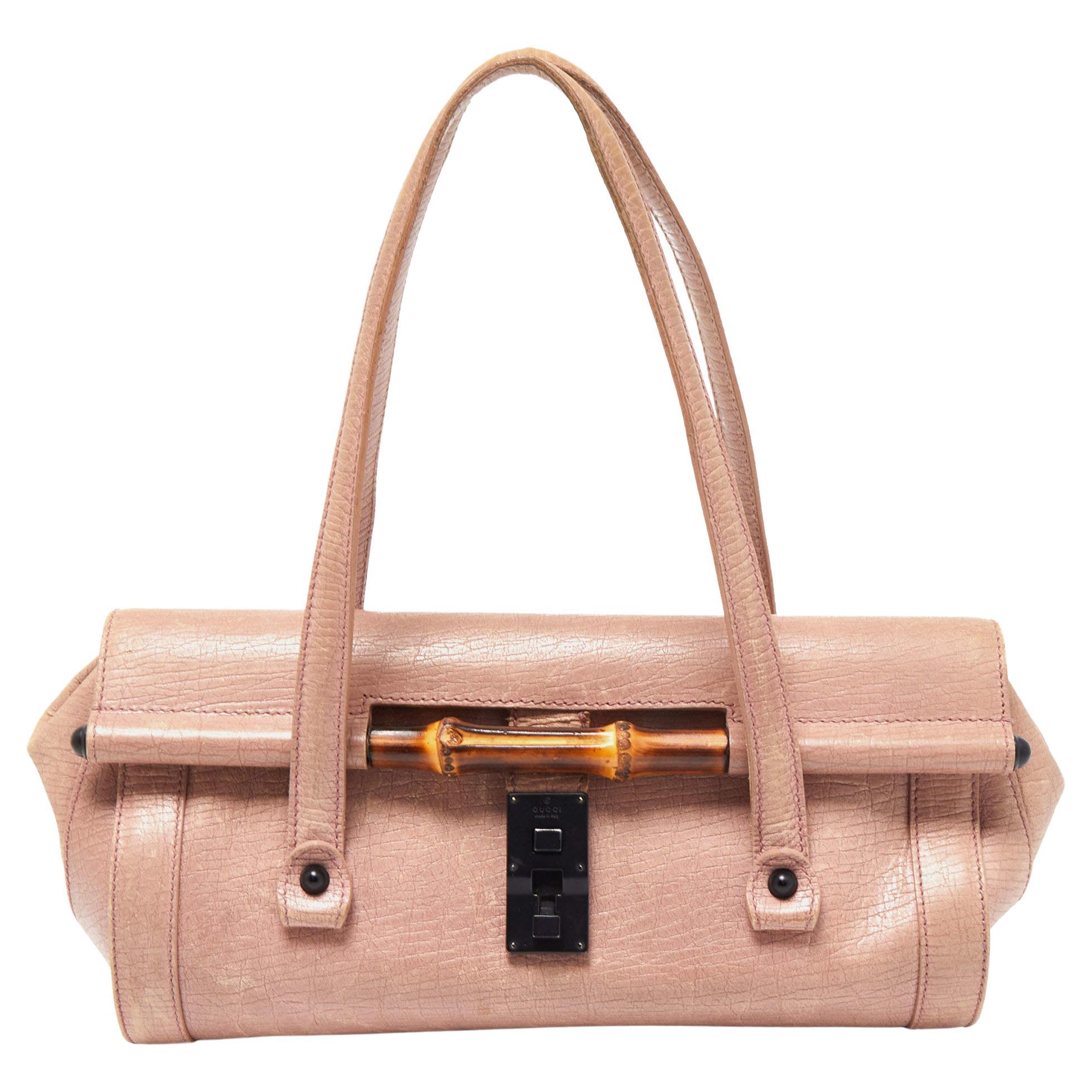 Gucci Lilac Leather Bamboo Bullet Satchel For Sale