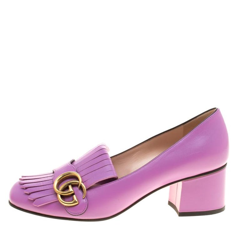 Gucci Lilac Leather Fringe Marmont GG Loafer Pumps Size 37 For Sale at ...