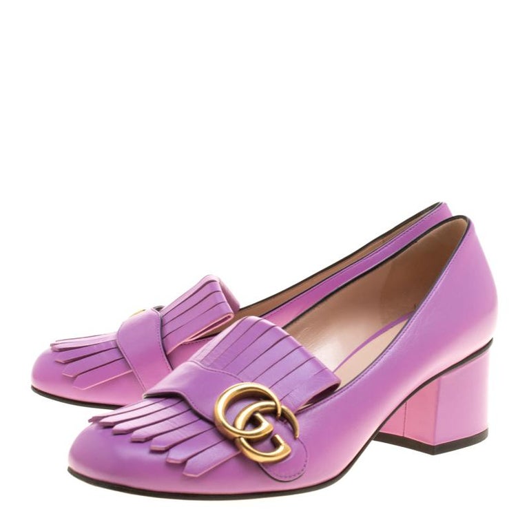 Gucci Lilac Leather Fringe Marmont GG Loafer Pumps Size 37 For Sale at ...