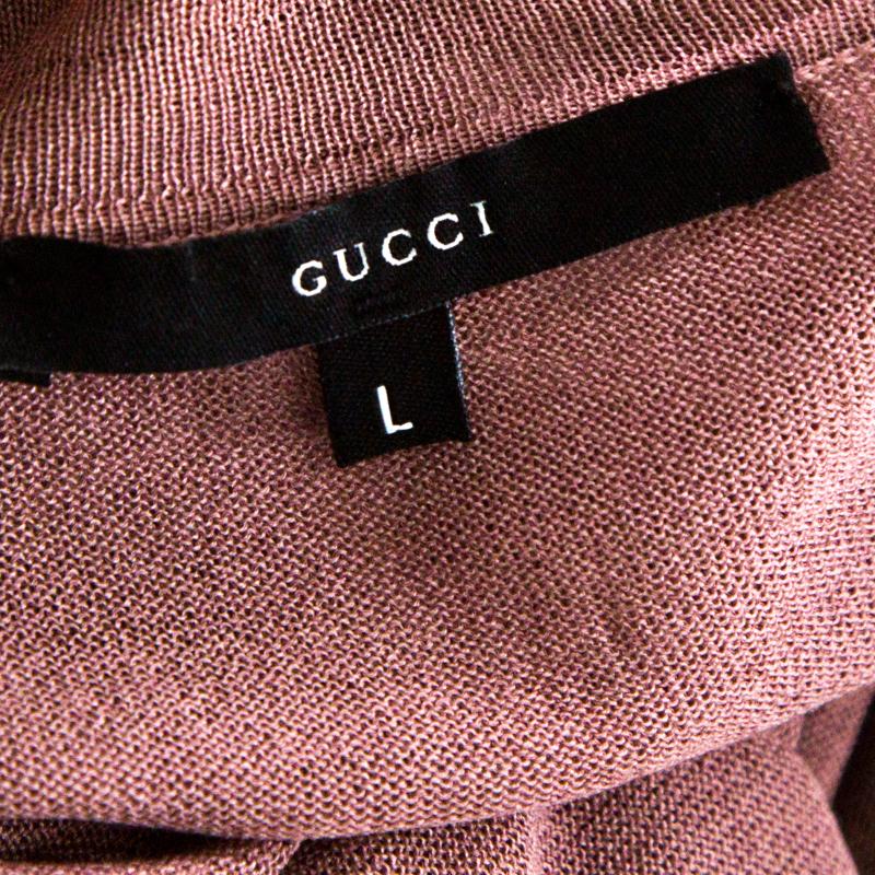 Gucci Lilac Purple Silk Knit Collared Long Sleeve Top L 1