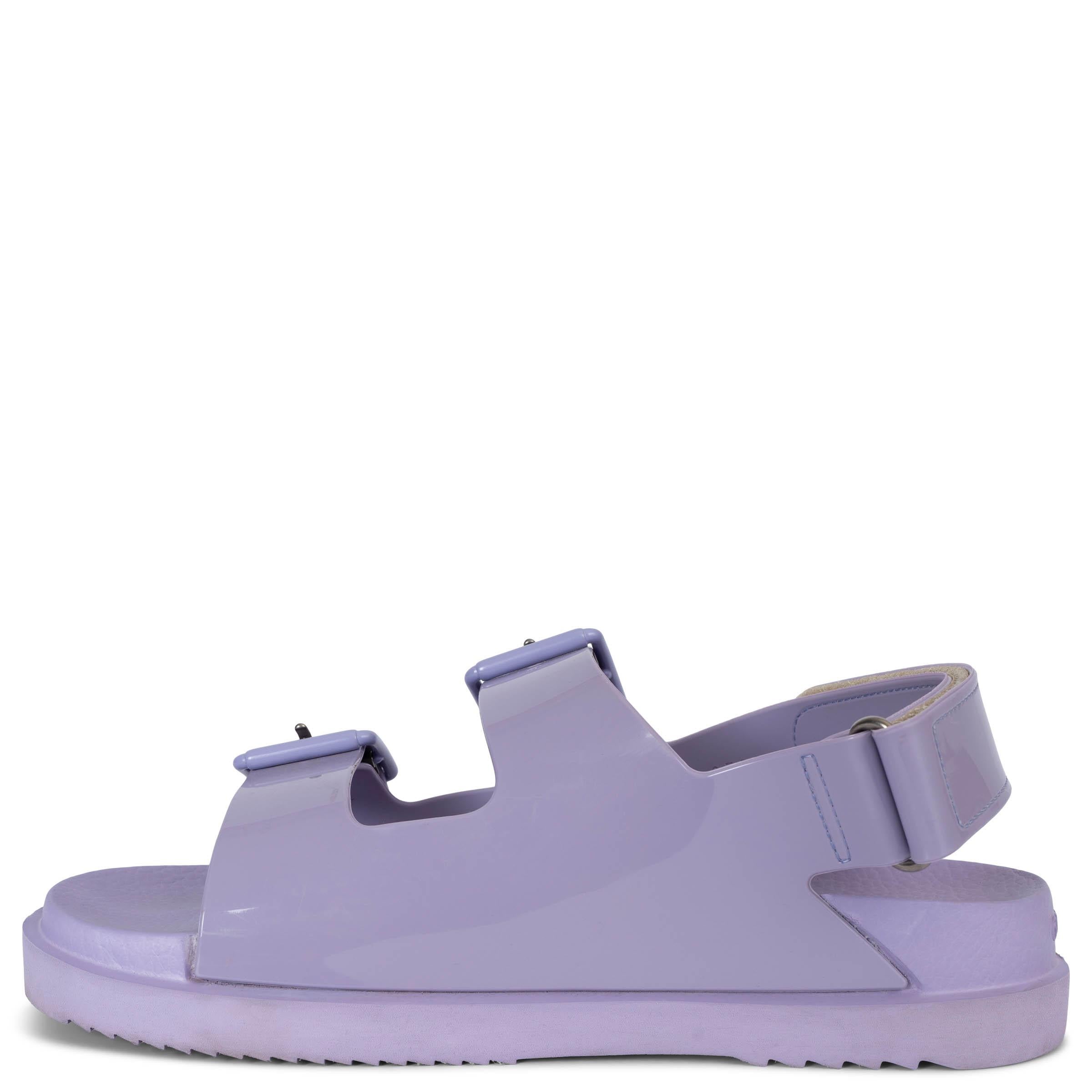 Purple GUCCI lilac rubber 2021 ISLA DOUBLE STRAP Sandals Shoes 37 For Sale