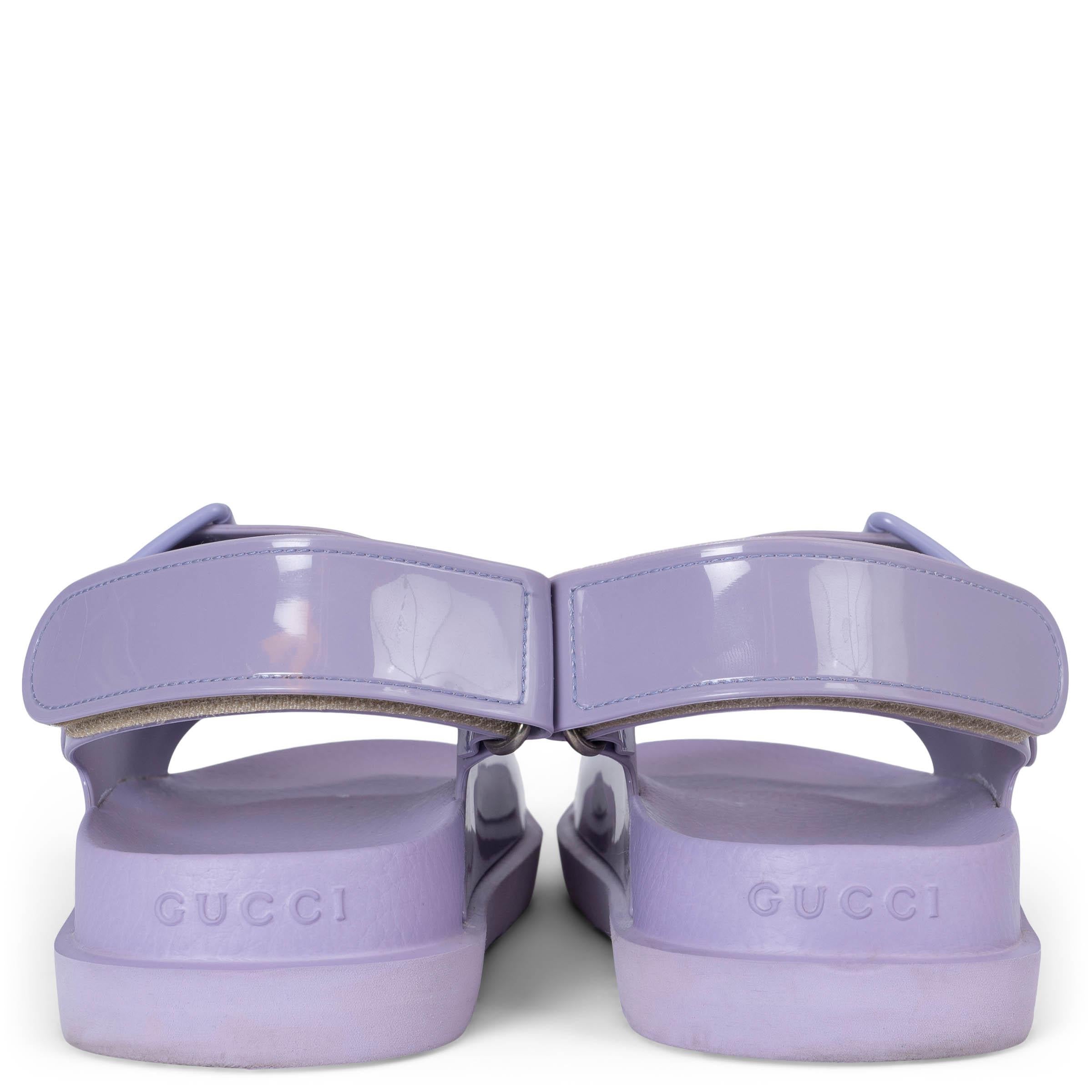 GUCCI lilac rubber 2021 ISLA DOUBLE STRAP Sandals Shoes 37 In Excellent Condition For Sale In Zürich, CH