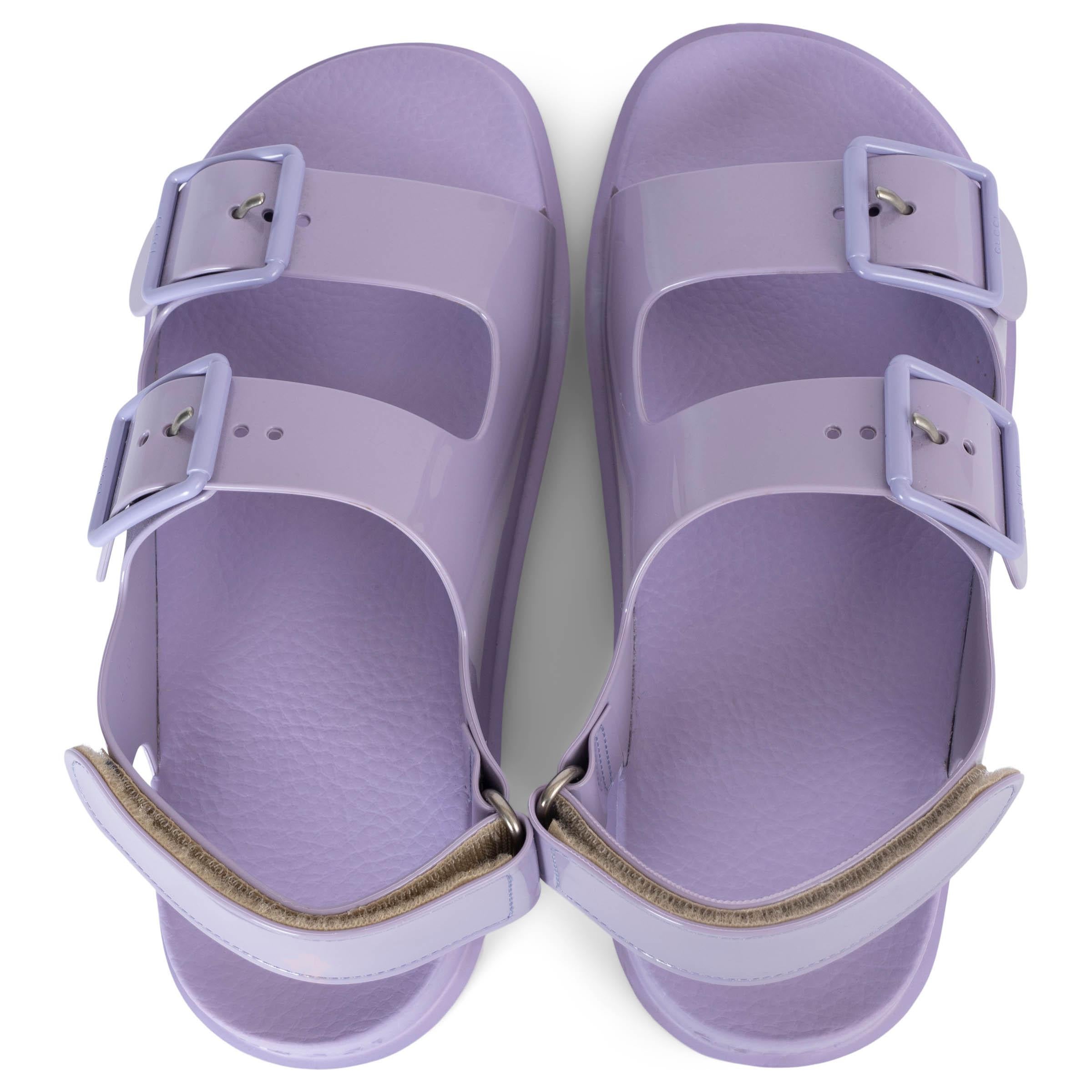 Women's GUCCI lilac rubber 2021 ISLA DOUBLE STRAP Sandals Shoes 37 For Sale