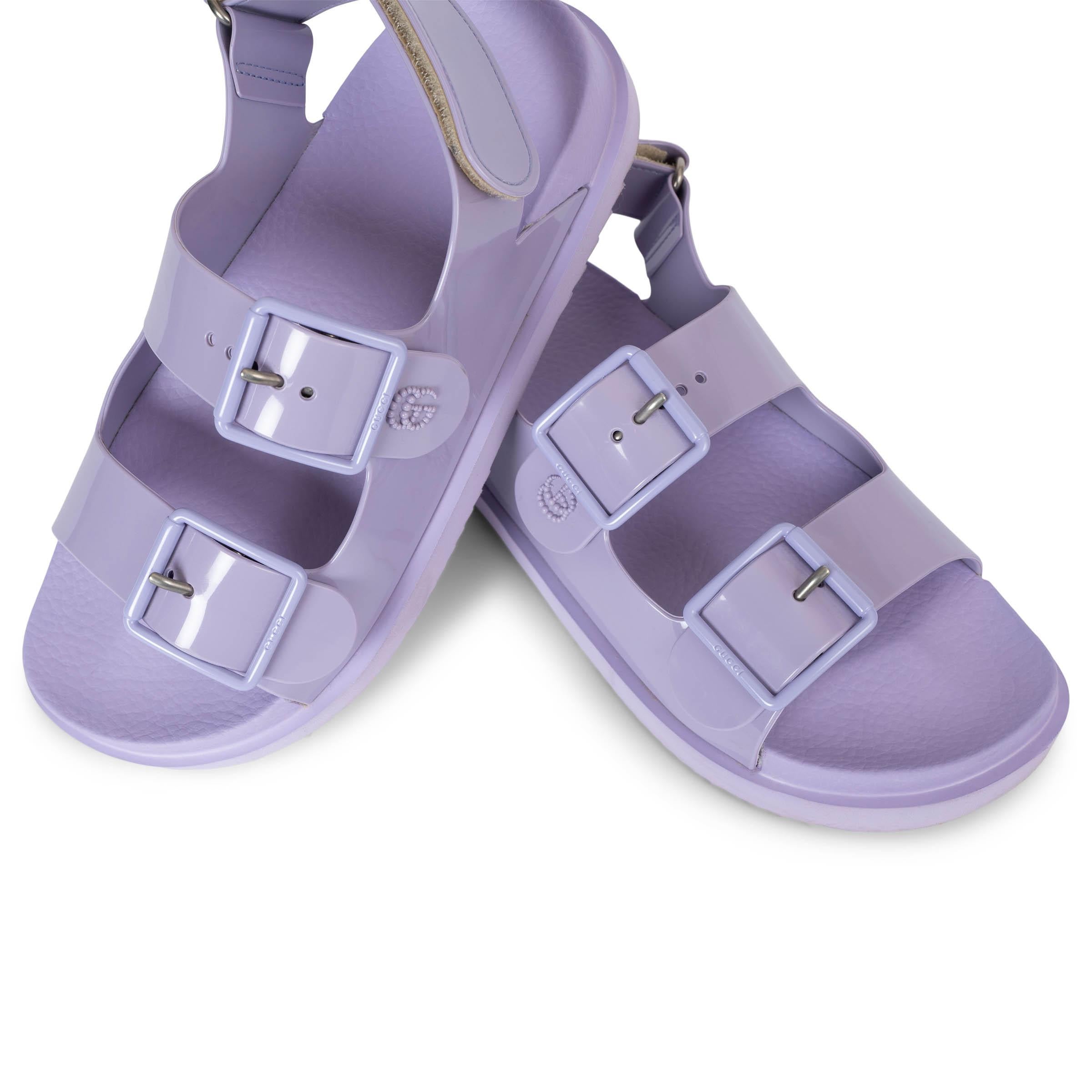 GUCCI lilac rubber 2021 ISLA DOUBLE STRAP Sandals Shoes 37 For Sale 1