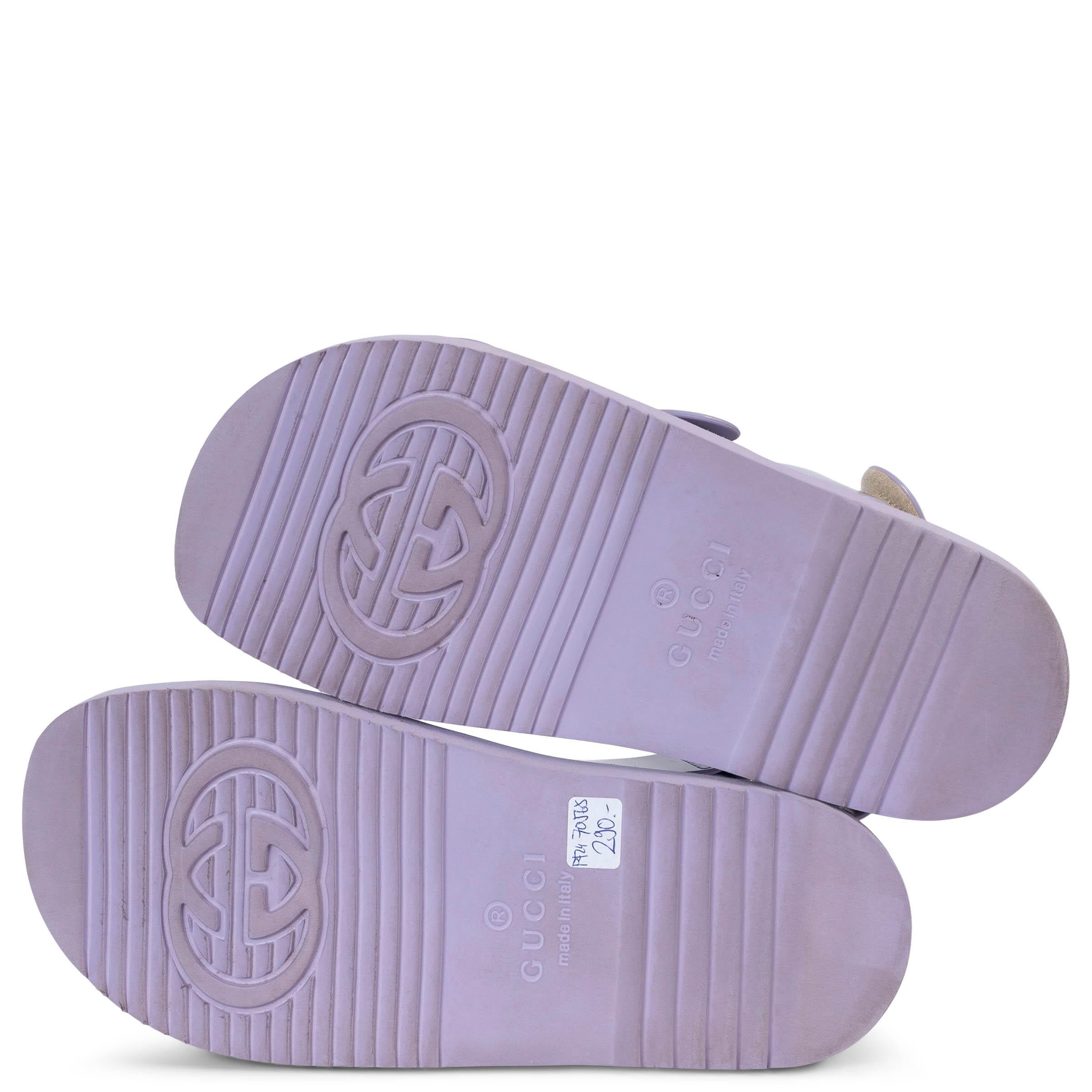 GUCCI lilac rubber 2021 ISLA DOUBLE STRAP Sandals Shoes 37 For Sale 2