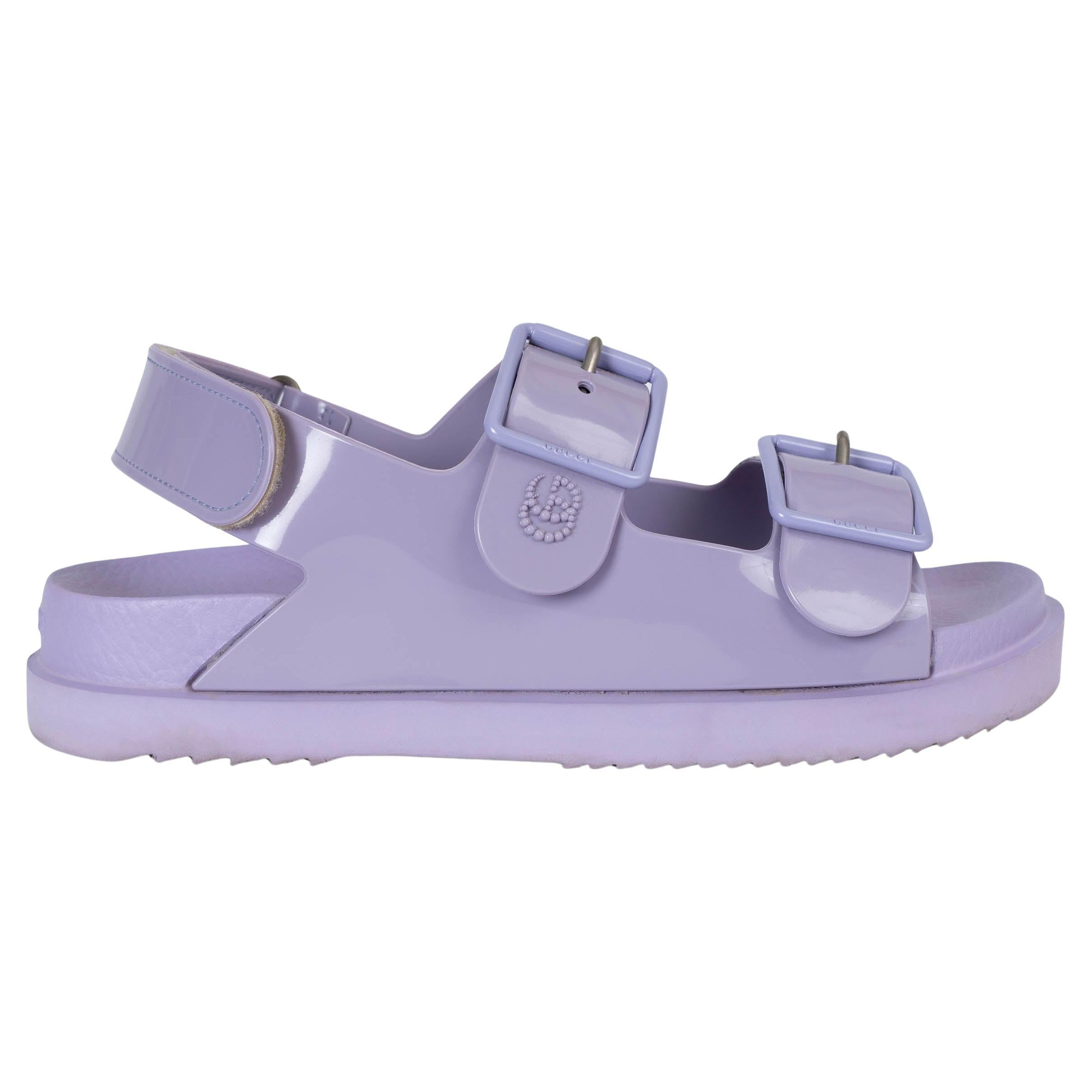GUCCI lilac rubber 2021 ISLA DOUBLE STRAP Sandals Shoes 37 For Sale