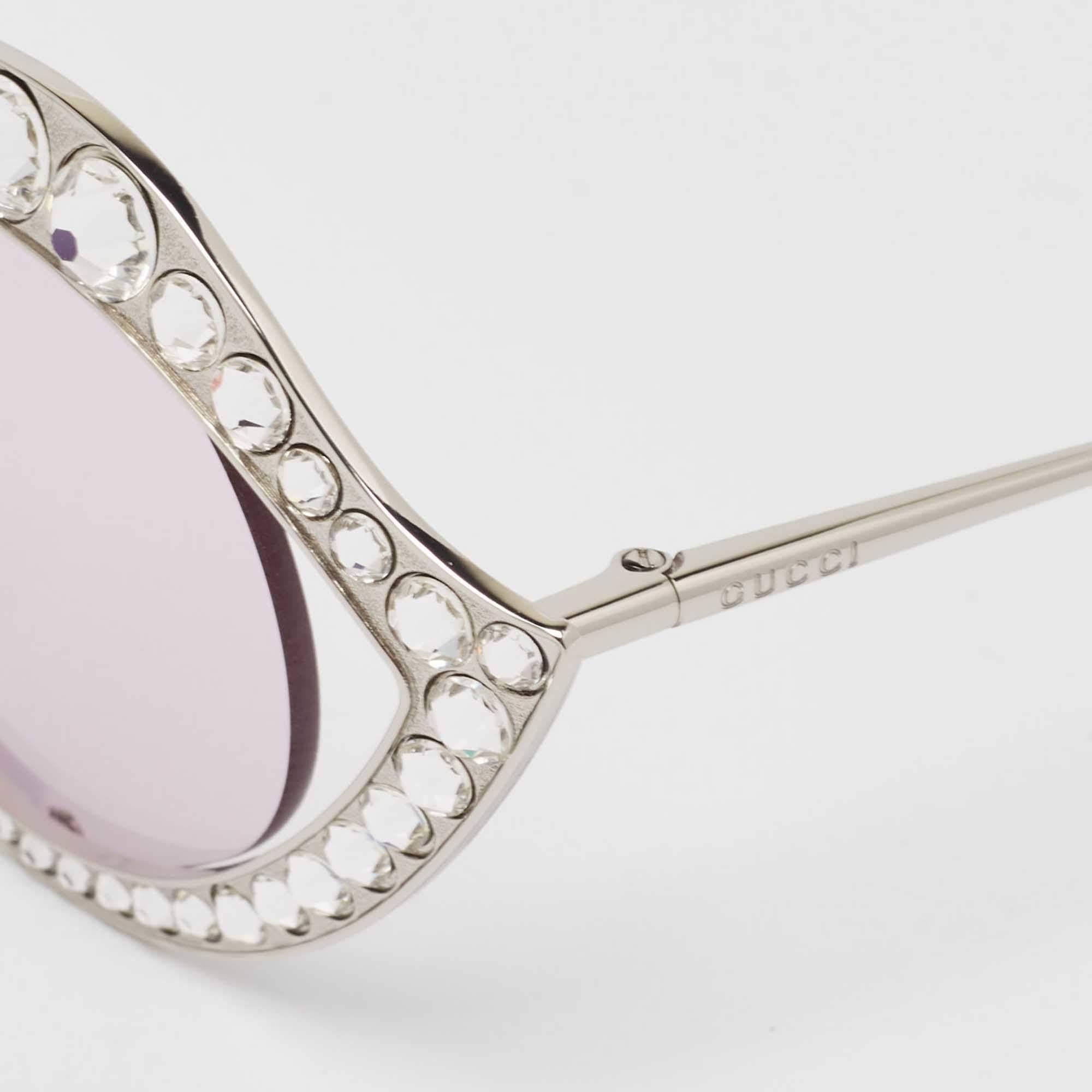 Gucci Flieder/Silber GG0046S Kristalle Augen Runde Sonnenbrille Damen im Angebot