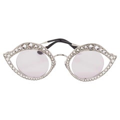 Used Gucci Lilac/Silver GG0046S Crystals Eye Round Sunglasses