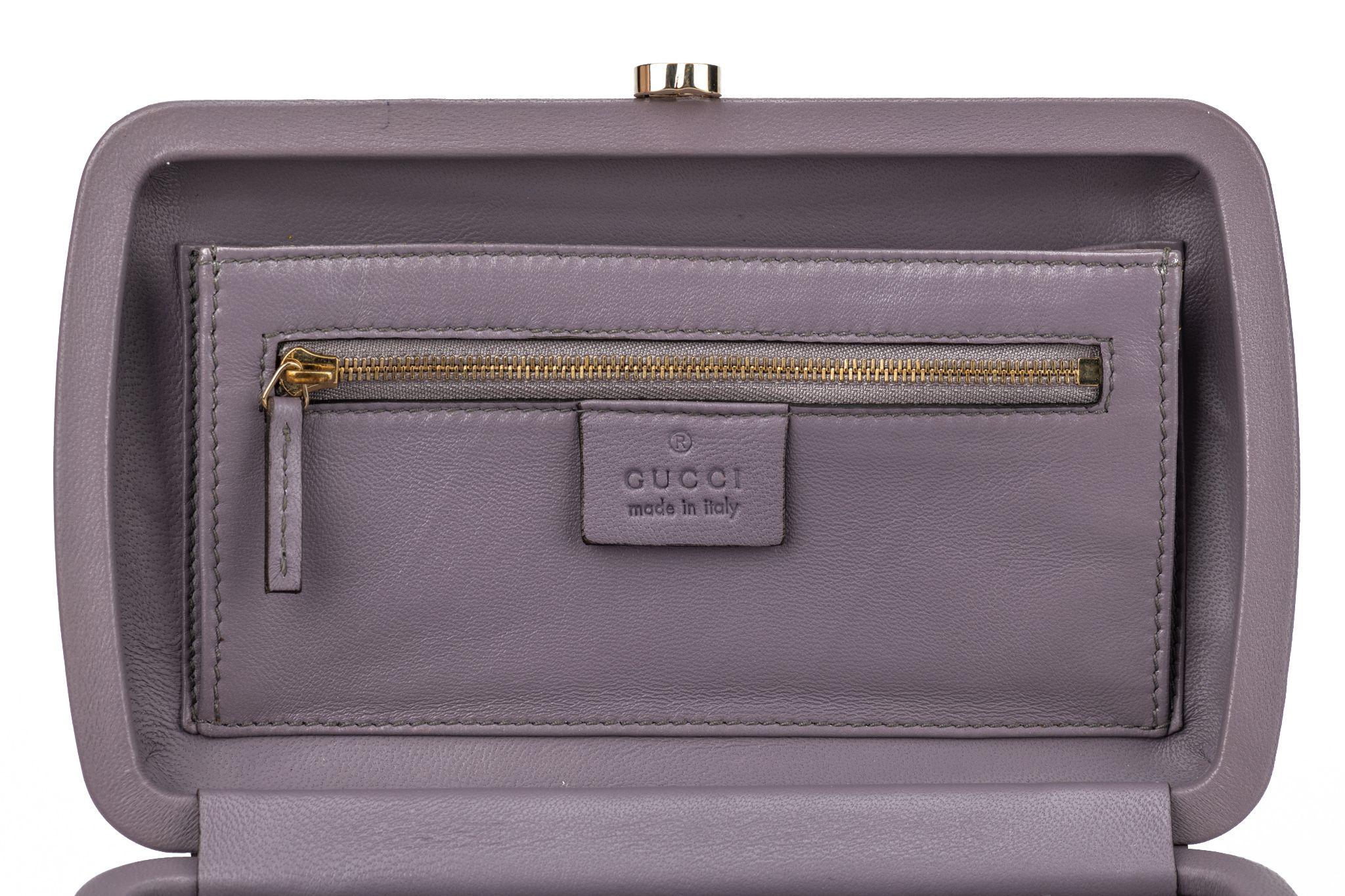 Gucci new lilac broadway evening clutch with ton sur ton rhinestones. Gold tone hardware.
Comes with original dustcover.
