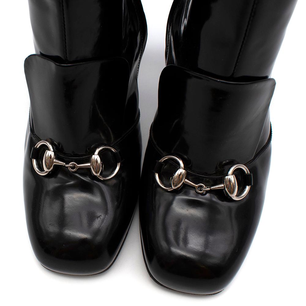 Gucci Lillian Horsebit Black Patent Heeled Boots 39.5 For Sale 3