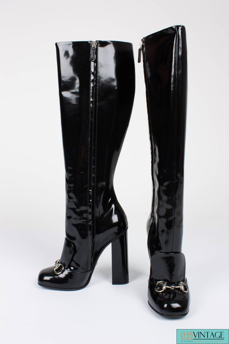 Gucci Lillian Horsebit Boots - black patent leather For Sale at 1stDibs | gucci  lillian boots