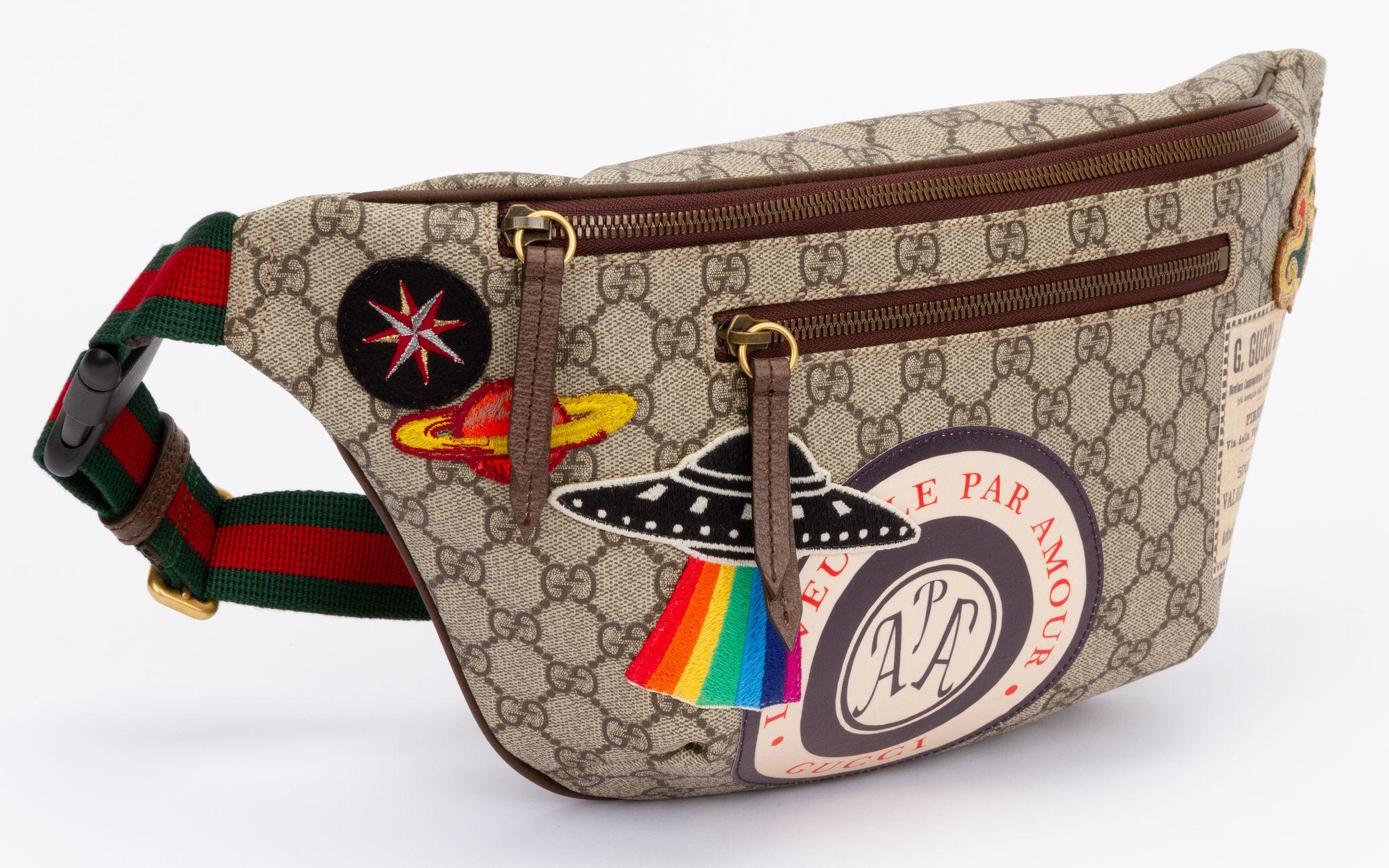 Gucci limited edition monogram fanny pack with ufo patches. Unisex bag. Comes with booklets and original dust cover.