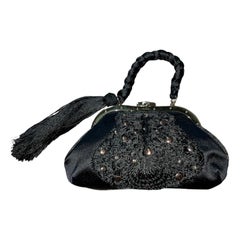 GUCCI Exotic Embroidered Braid Handle Bamboo Lock Evening Bag Purse