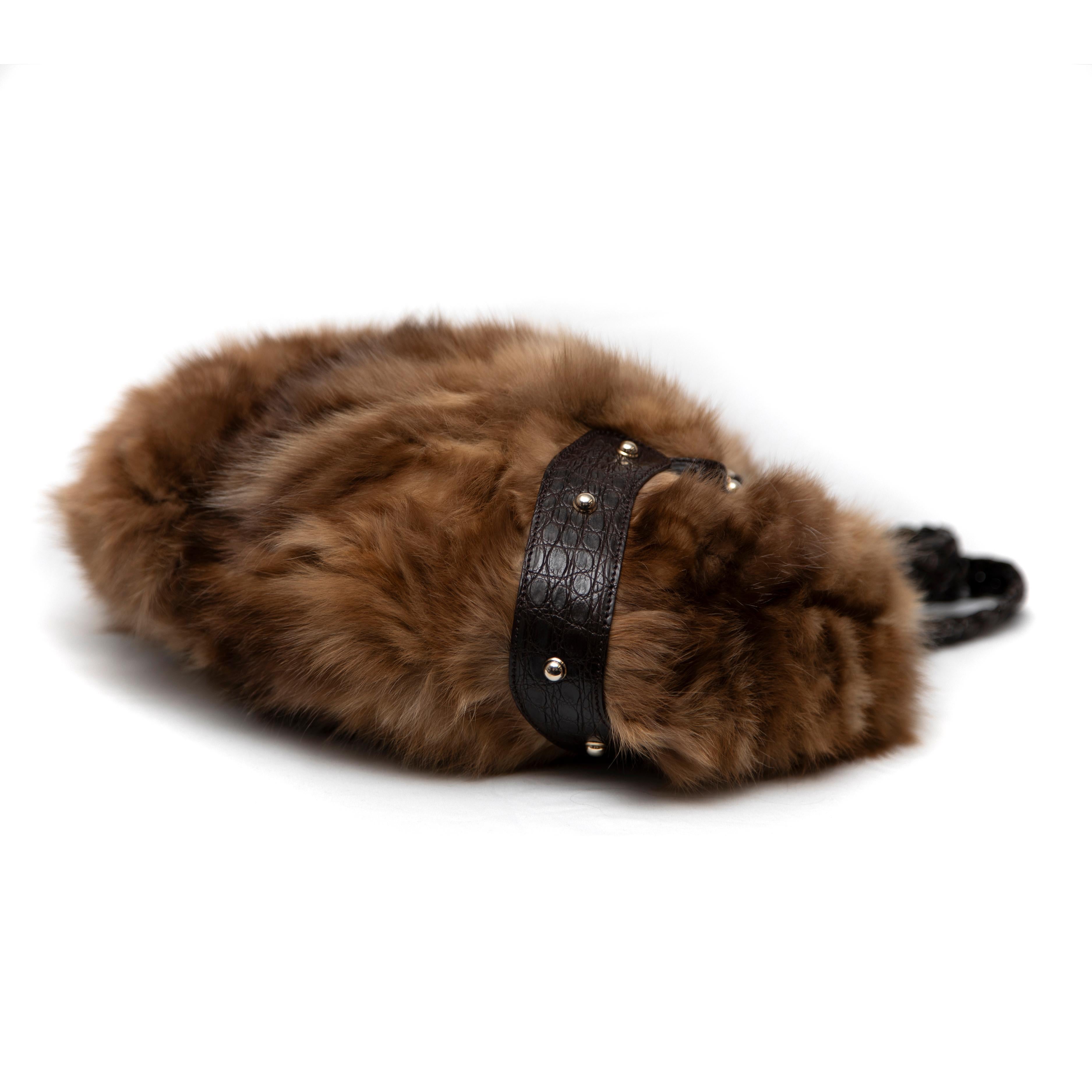 Brown Gucci Limited Edition 85th Anniversary Mink Fur Medium Pelham Hobo For Sale