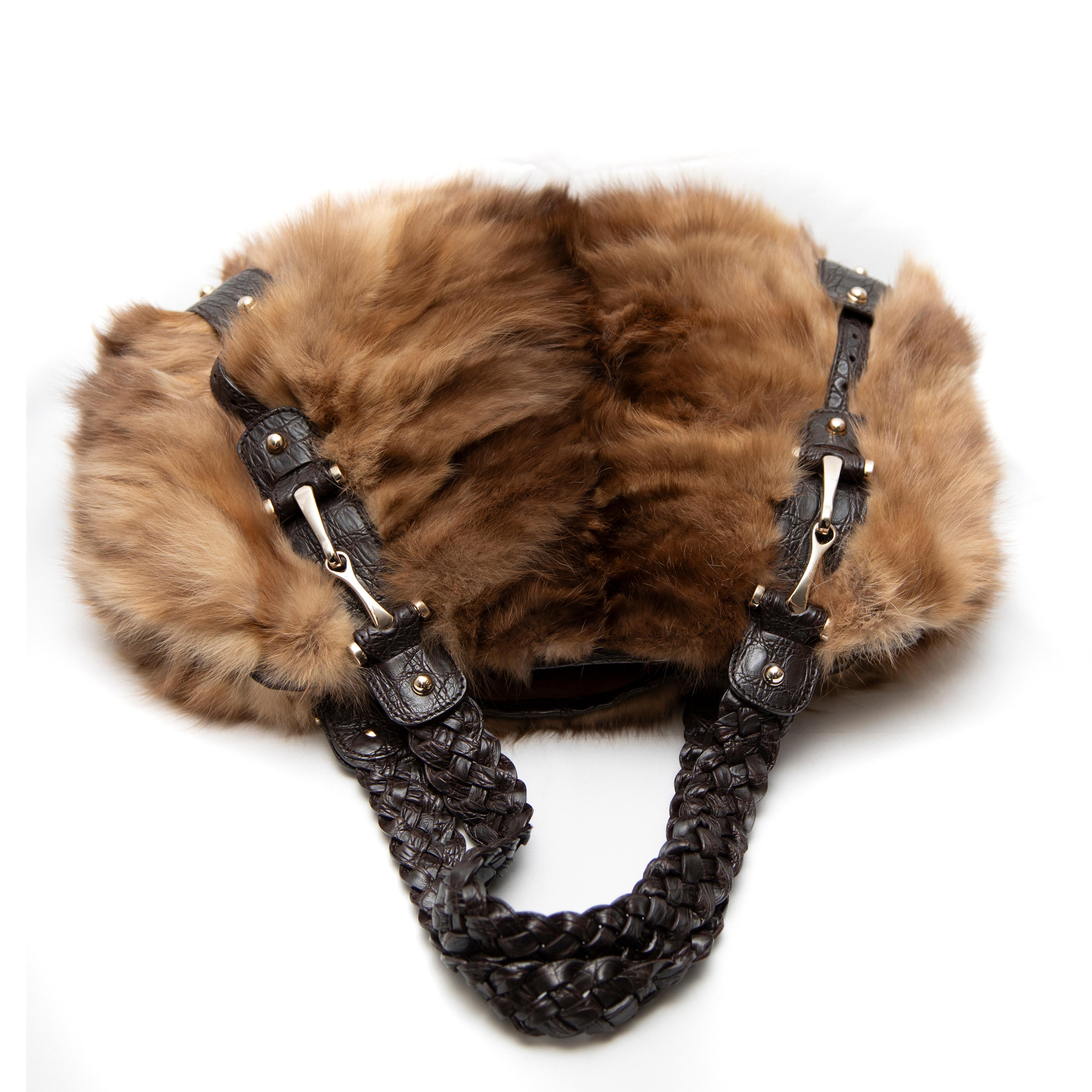 Gucci Limited Edition 85th Anniversary Mink Fur Medium Pelham Hobo In Excellent Condition For Sale In West Hartford, CT