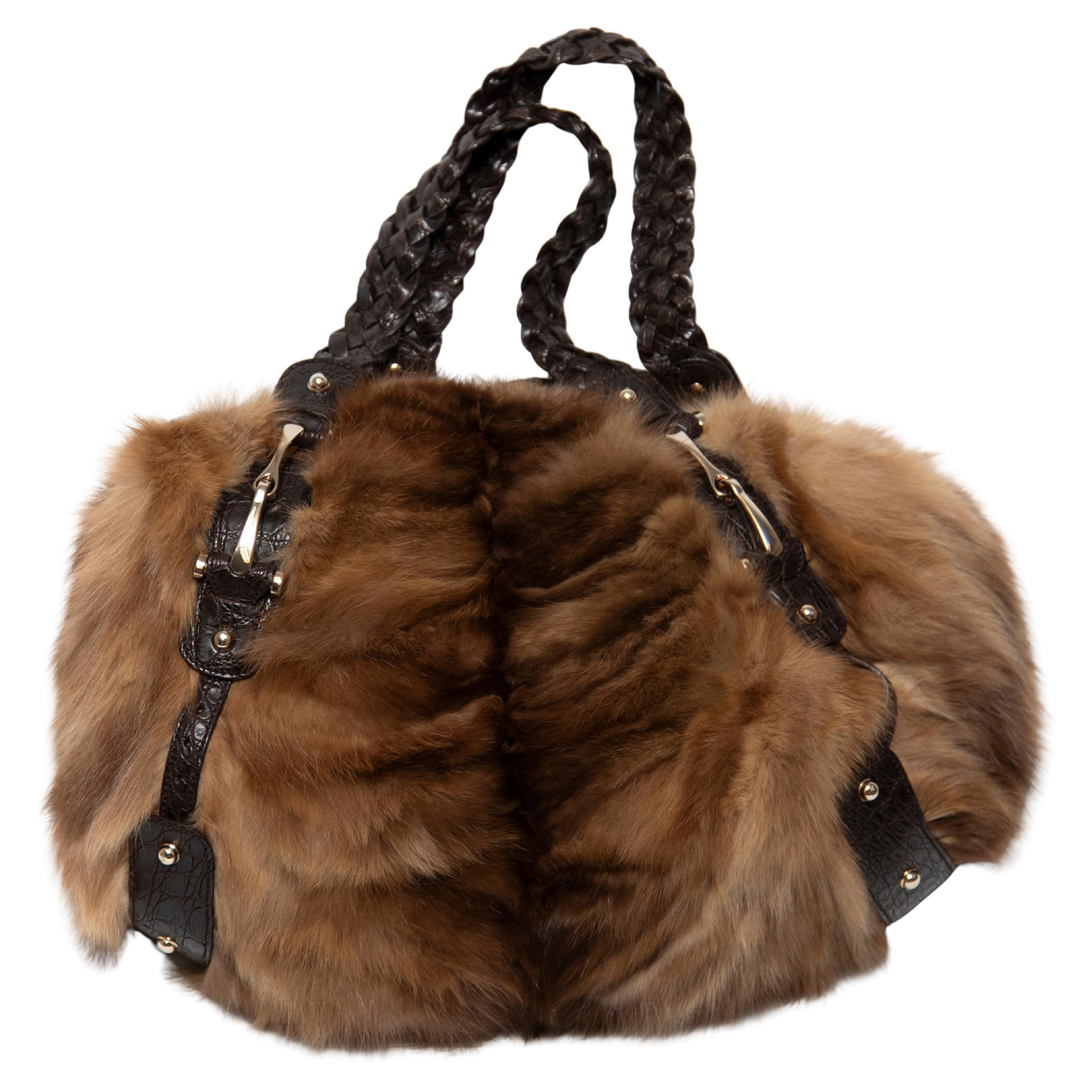 Gucci Limited Edition 85th Anniversary Mink Fur Medium Pelham Hobo For Sale