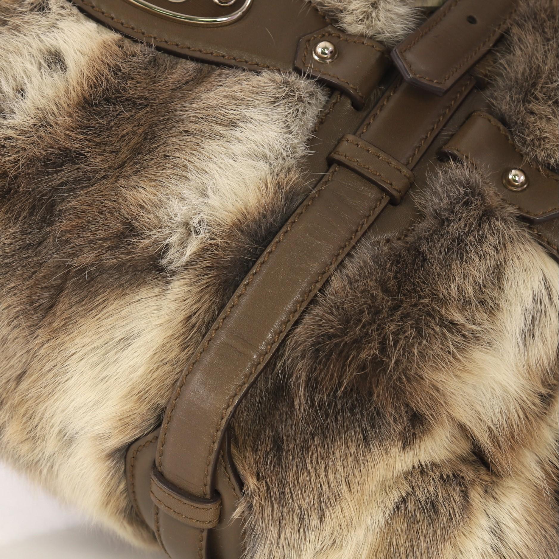Brown Gucci Limited Edition 85th Anniversary Satchel Rabbit Fur